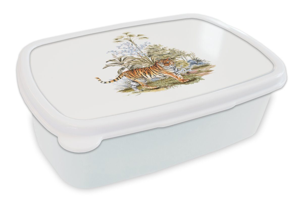 MuchoWow Lunchbox Tiger - (2-tlg), Jungs - Kinder Wald, und weiß Erwachsene, Brotbox Brotdose, Schrein Mädchen Kunststoff, und für für