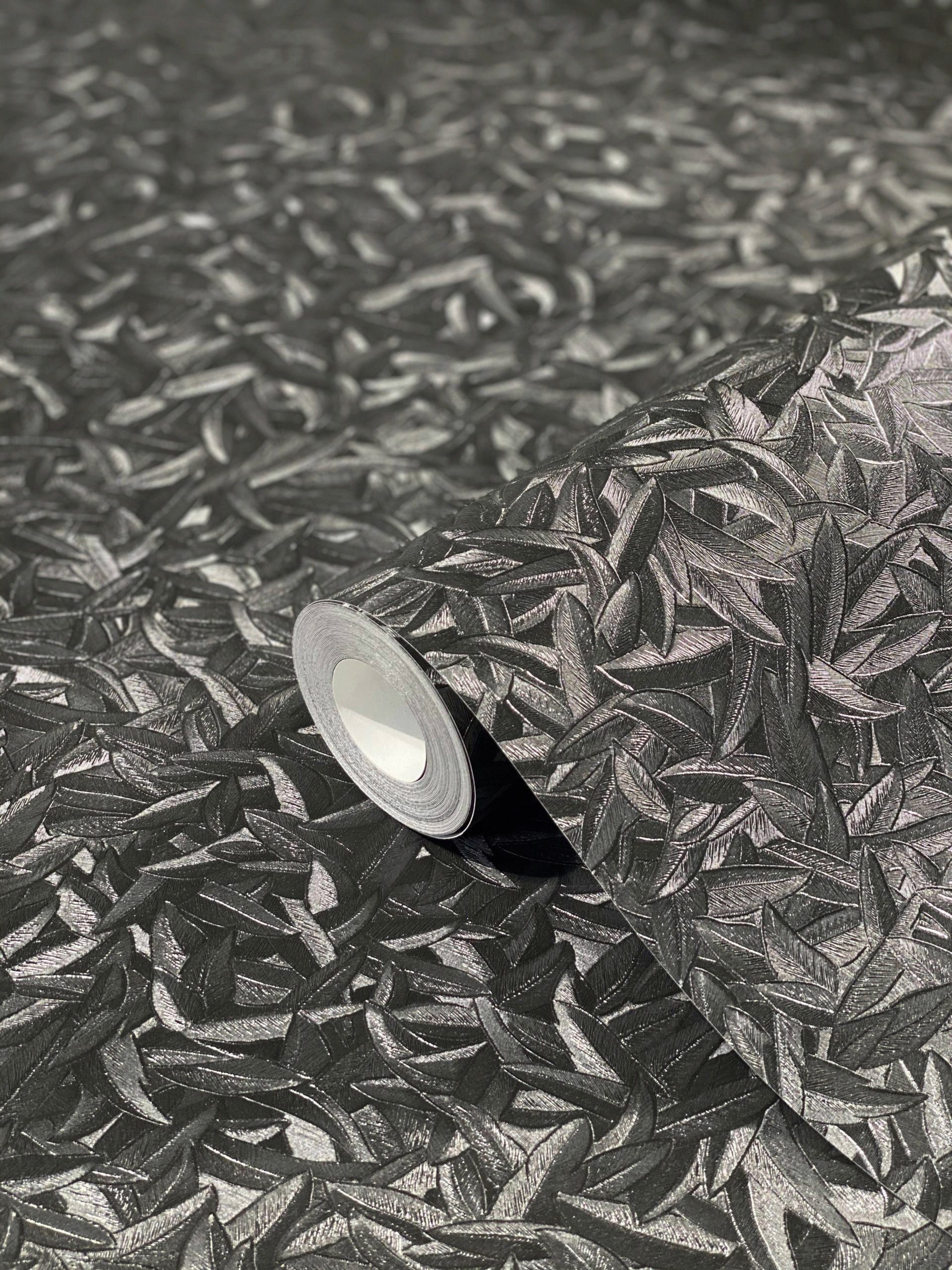 Glööckler Vliestapete, 3D-Optik, glänzend, schimmernd, (1 St), Blattmotiv, moderne Tapete für Schlafzimmer Wohnzimmer Küche