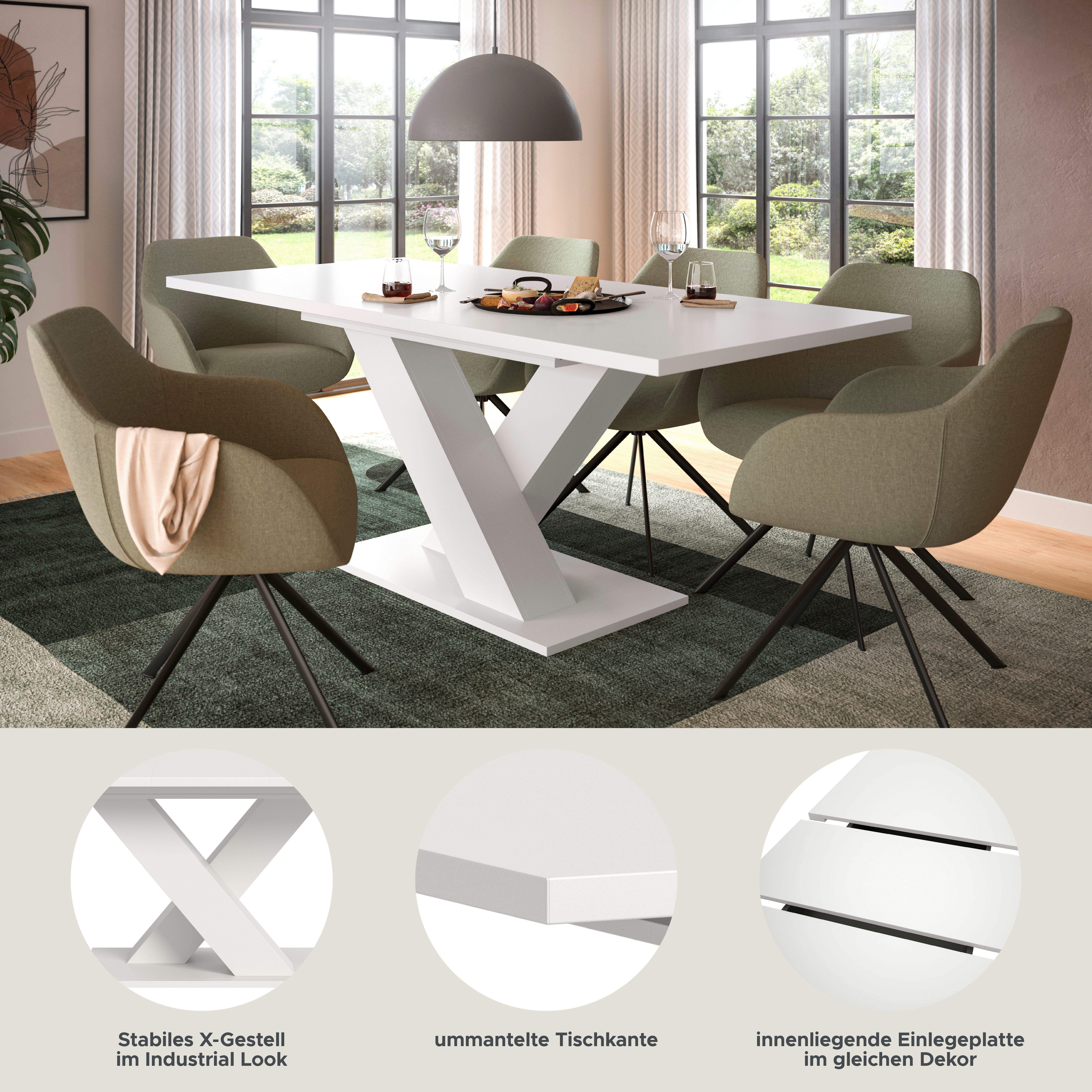 Home affaire Esstisch Motus, ausziehbar 150 -190 cm, inklusive 40 cm Einlegeplatte (Set, 1-St), X-Gestell mit Bodenplatte, Tisch, Küchentisch, Esszimmer, Küche