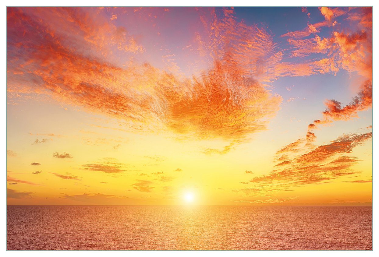 Sonnenuntergang Meer rote (1-tlg) blauer Wallario und dem über - Küchenrückwand Wolken Himmel,