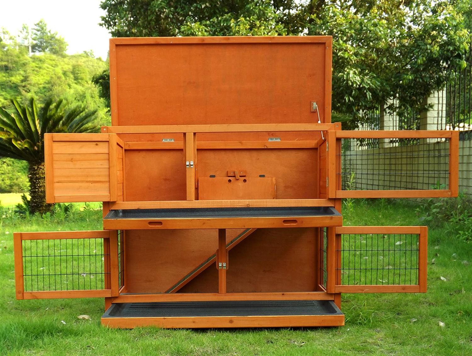 Zoopplier Kleintierstall Kaninchenstall winterfest Nr.02"Meister Lampe", Wetterfest-Holz-aufklappbarer Dach- für 2-4 Kaninchen-Hasen