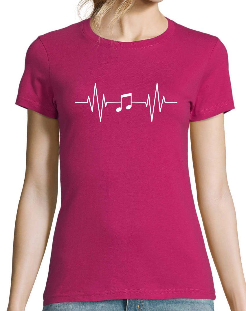 mit Designz Pink Note Music Damen Frontprint Musik Shirt T-Shirt Heartbeat Youth