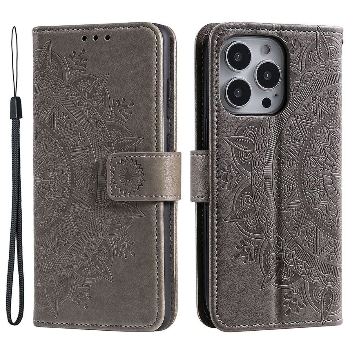 CoverKingz Handyhülle Hülle für Apple iPhone 14 Pro Handyhülle Flip Case Cover Etui Mandala 15,54 cm (6,1 Zoll), Klapphülle Schutzhülle mit Kartenfach Schutztasche Motiv Mandala