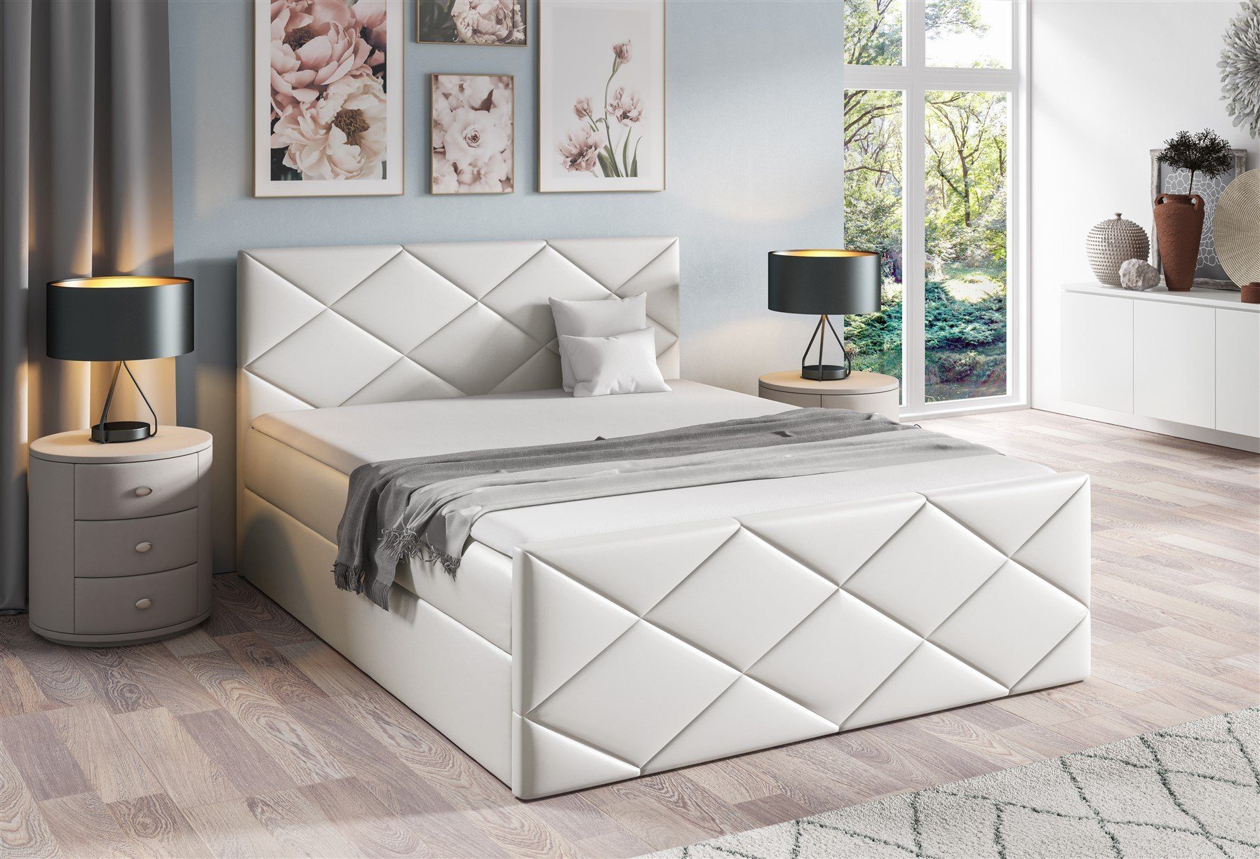 Fun Möbel Boxbett Schlafzimmerbett HENRIK Überlänge (220cm) in Kunstleder (Gepolstertes Kopfteil und Fußteil, Inkl. Bettkasten), Inkl. Topper