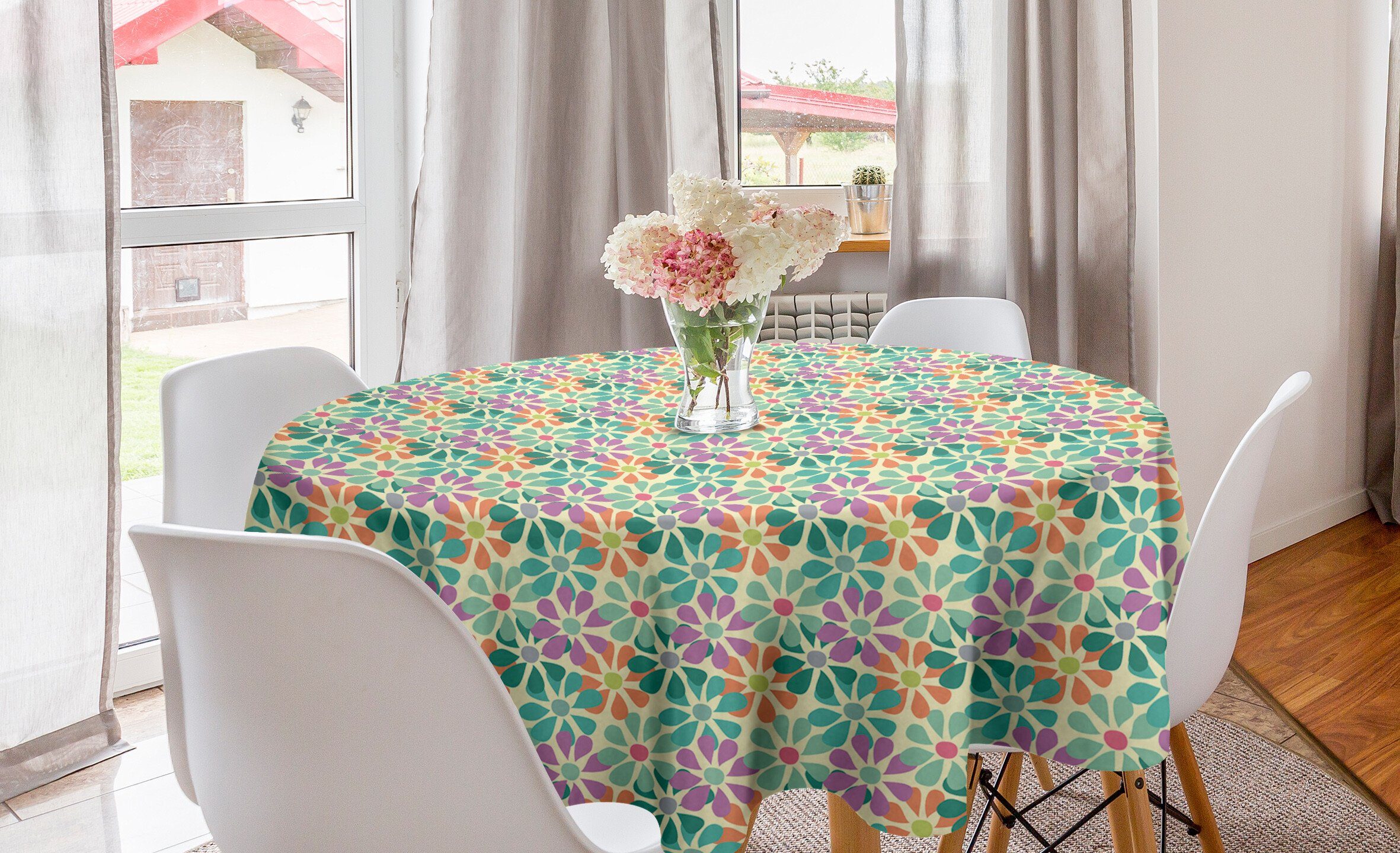 Abakuhaus Tischdecke Kreis Tischdecke Abdeckung für Esszimmer Küche Dekoration, Blumen Lustige Frühlings-Blumen-Blüte