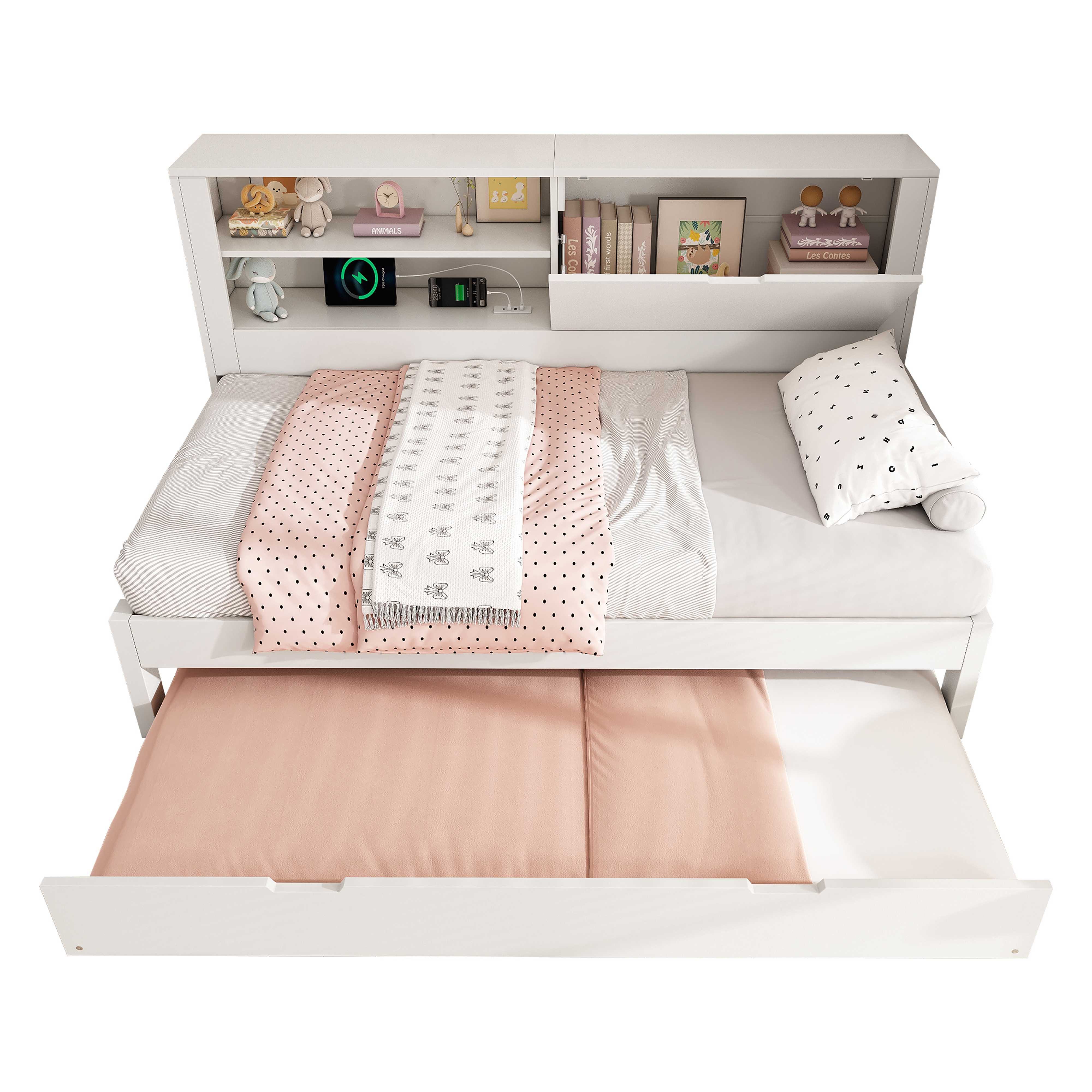 BlingBin Ausziehbett Schlafsofa Einzelbett (Sofabett 90x200 cm mit Ausziehbett 90x190 cm und Stauraum, 1 tlg), ideal für Gästezimmer & Wohnzimmer, Ohne Matratze