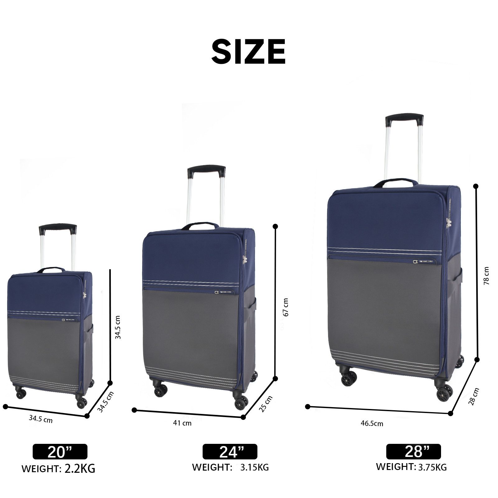 NEWCOM Weichgepäck-Trolley Design Stoffkoffer / Reisekoffer / Weichschalenkoffer, 4 Rollen, 20 Zoll, Blau, Super Leicht, Haltbar Weichgepäck