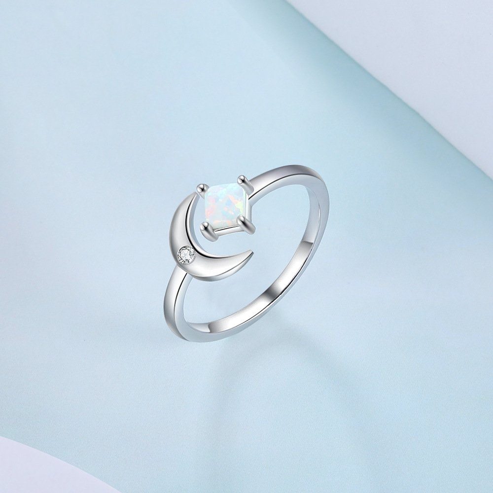 Silber und Ringe Quadratische Haiaveng Mond Verstellbarer Ring Ringe,S925 offener Fingerring Frauen,
