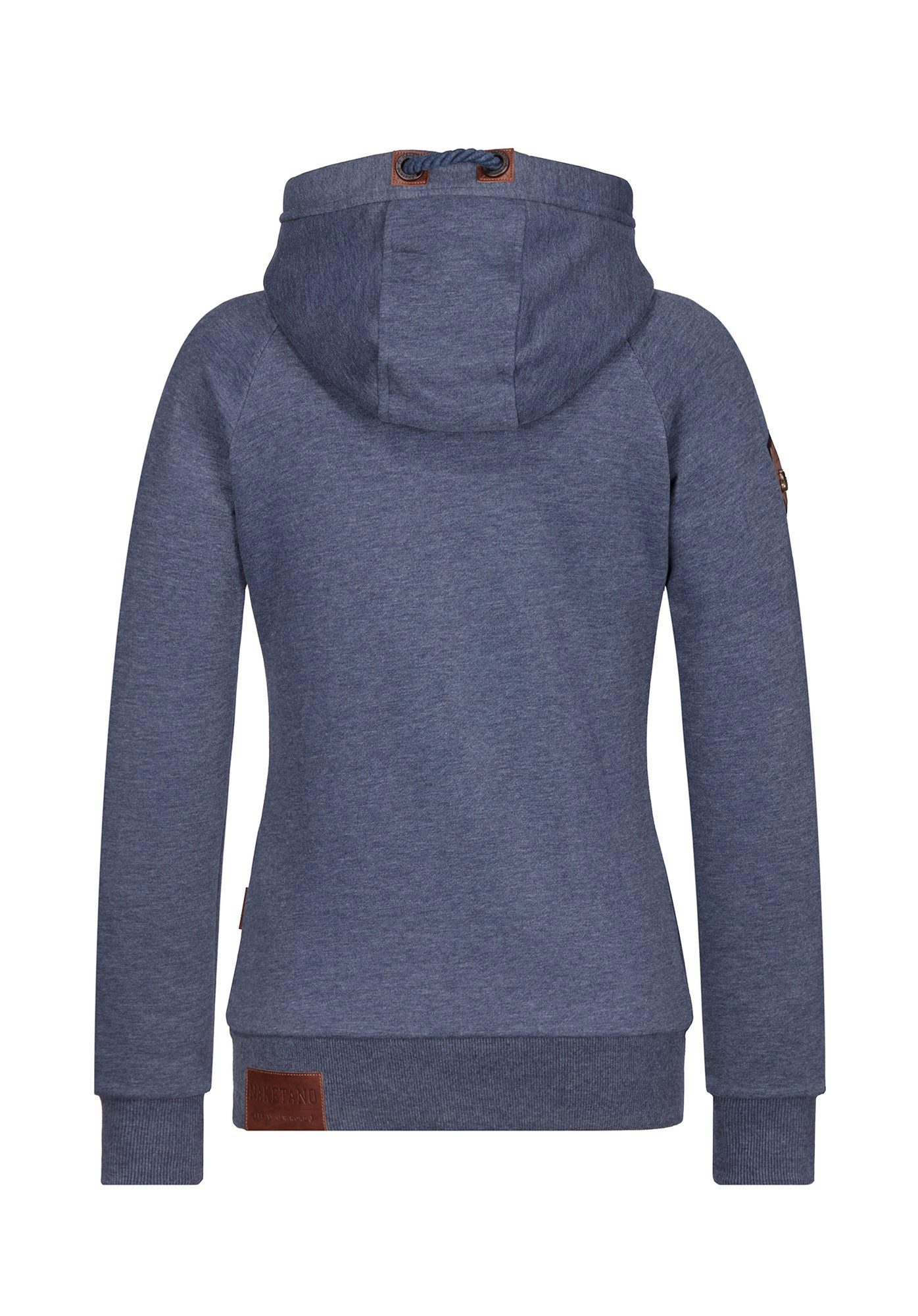 naketano Sweatjacke Damen mit Kapuze, Kängurutasche, tailliert, melierte Sweatware, Raglan Kordelzug, Rippbündchen, Kunstleder-Logo, casual, Streetwear, Langarm – Bild 2 von 5