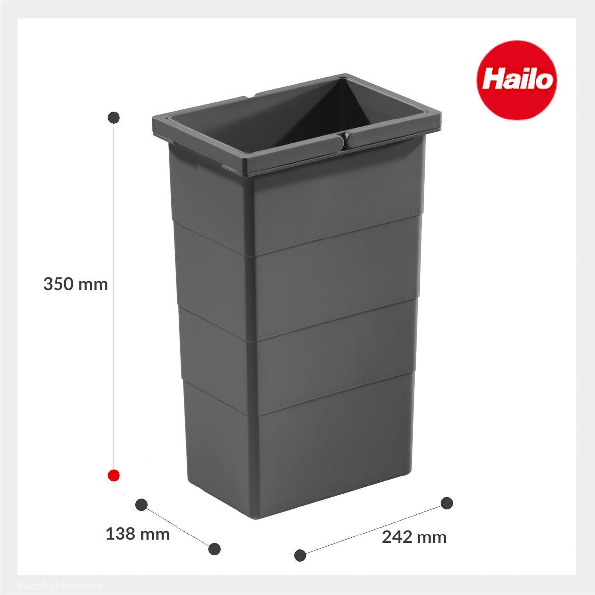 Hailo Einbaumülleimer Hailo Inneneimer 1224679 dunkelgrau 8 L 242 x 138 x 350 mm 2 Henkel – Bild 3 von 4