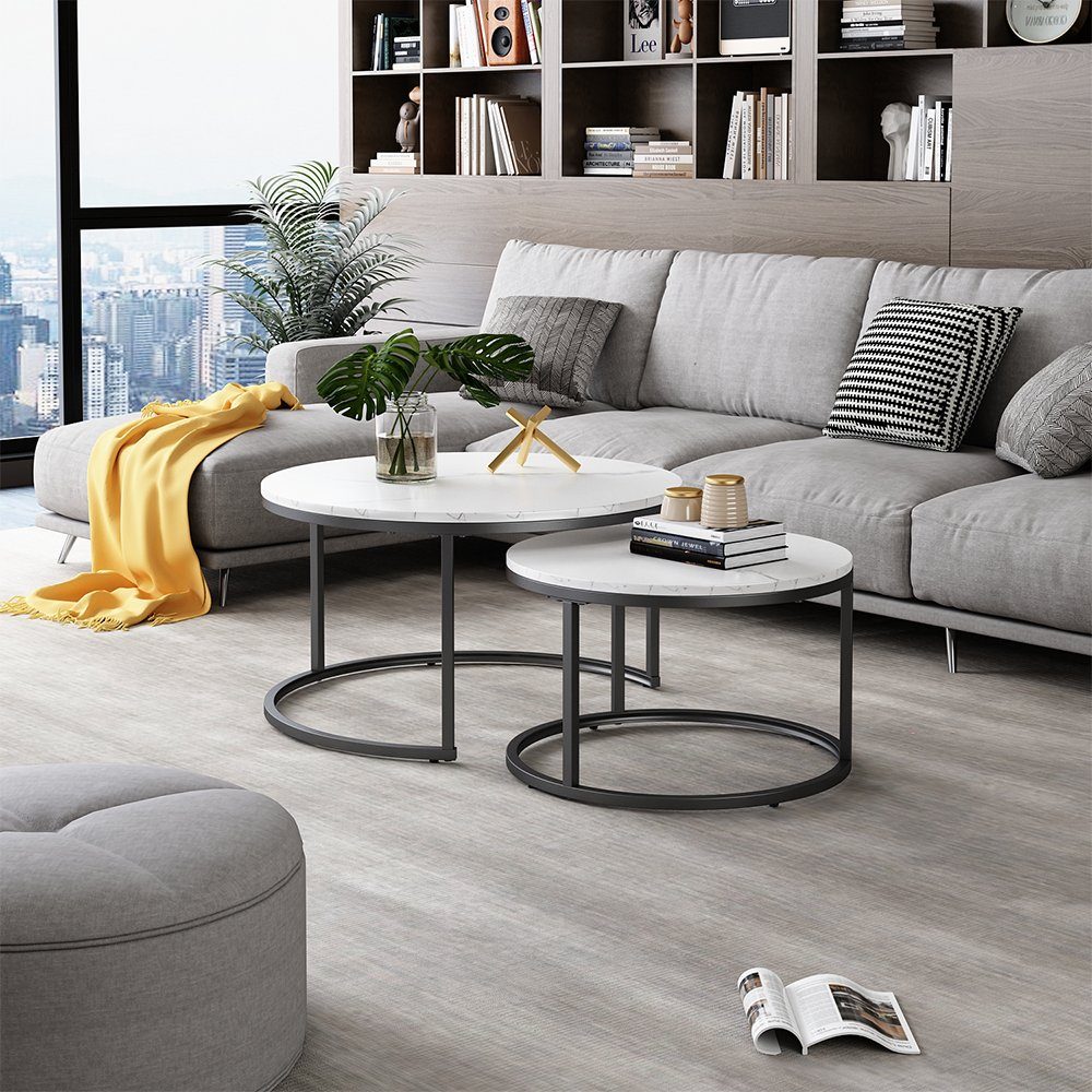 Vicco Couchtisch Montreal, Marmor Weiß, 77 x 40 cm 2 Teile