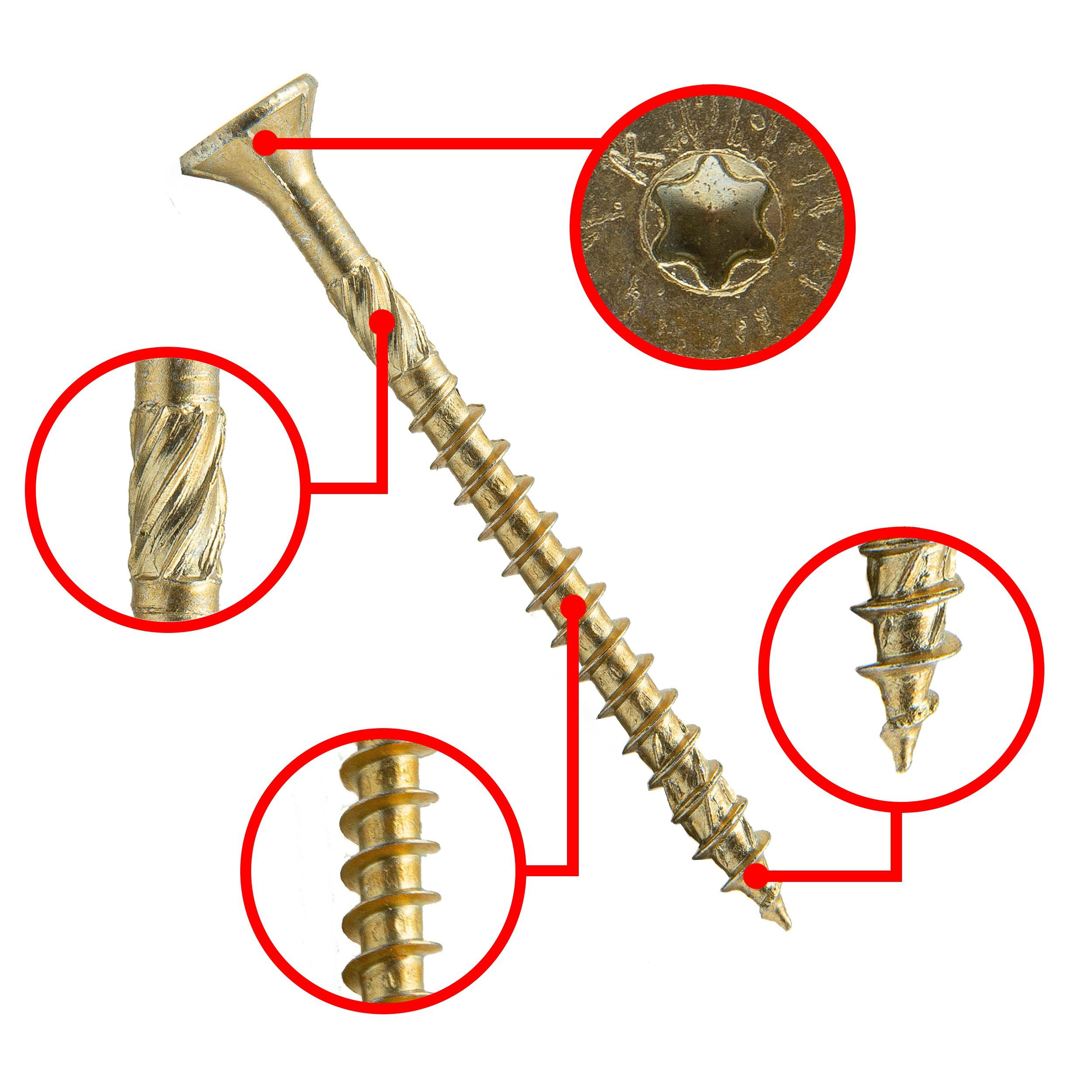 Klimas Holzbauschraube KLIMAS Holzschrauben mit Senkkopf Torx verzinkt Gelb, (500 St)