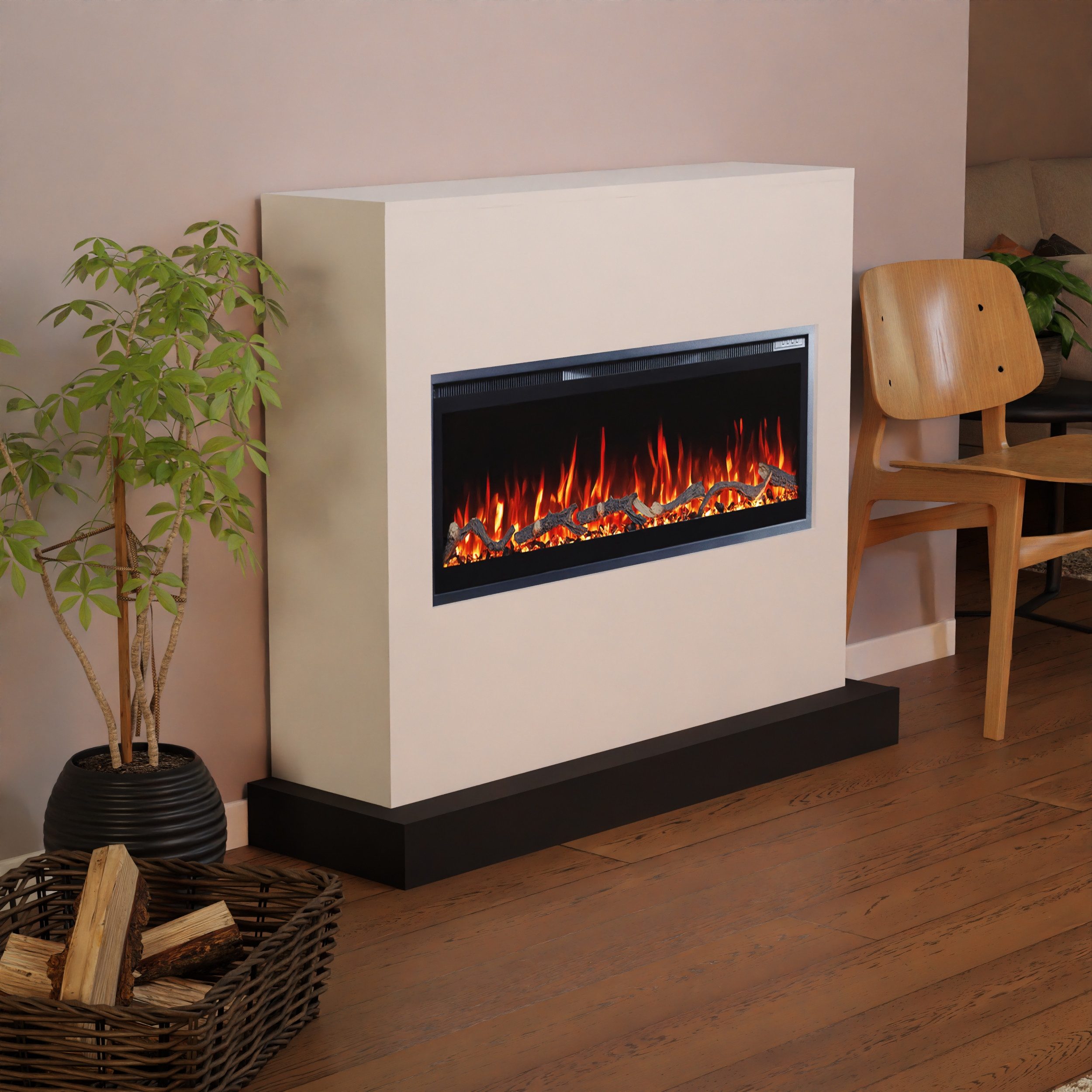 GLOW FIRE Elektrokamin Zeus weiß / grau / schwarz ZEUS LED Kamin mit Heizung, Elektrischer Kamin mit 3D Feuer mit Heizung, 2 Dekorationen