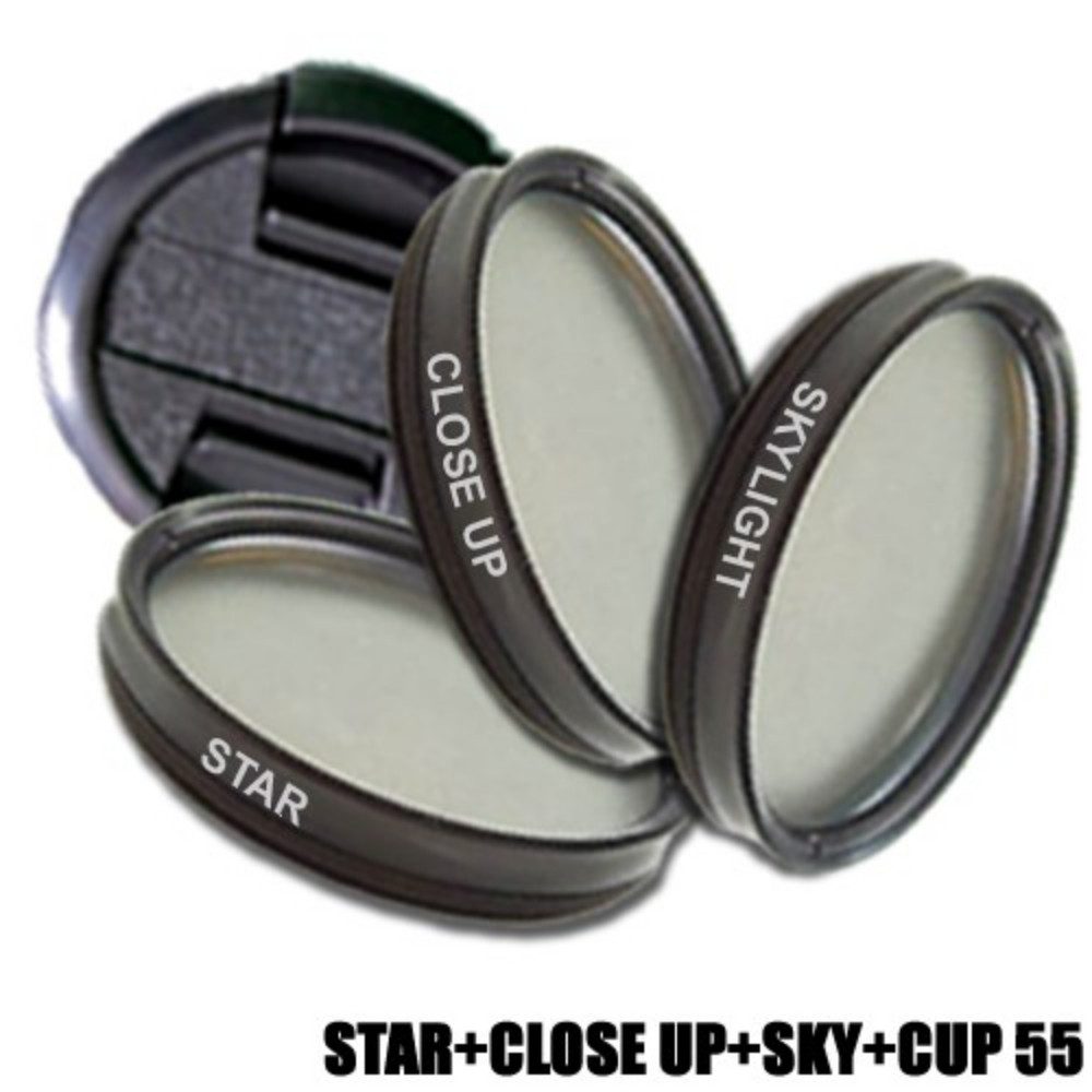 Dynasun Filter set STAR+CLOSE+SKY+CUP Durchmesser 55 Foto-Filter-Sets (4-Punkt-Star Close-Up Makrofilter Skylight CP05 Objektiv-Snap-Cap)