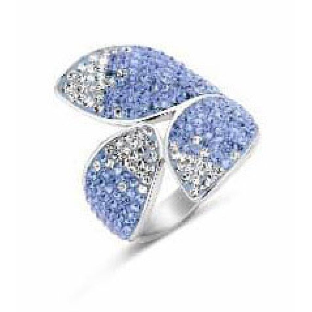 Javoli.com Fingerring Victoria Silberfarbener Blütenblatt-Ring mit blauen und weißen Steinen