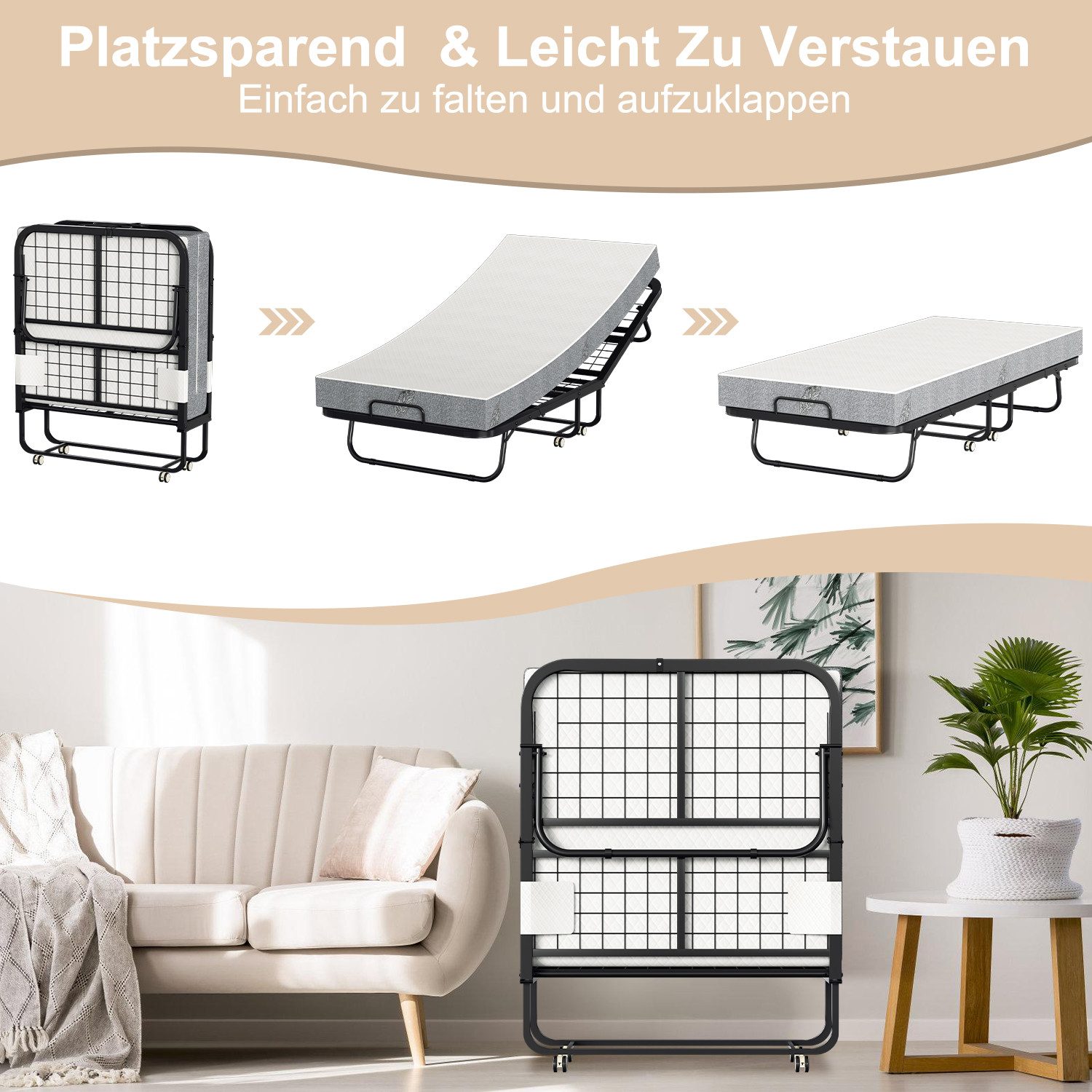 Clanmacy Gästebett Erwachsene Gästebett Klappbar mit13 cm Dicke Matratze 200x90cm