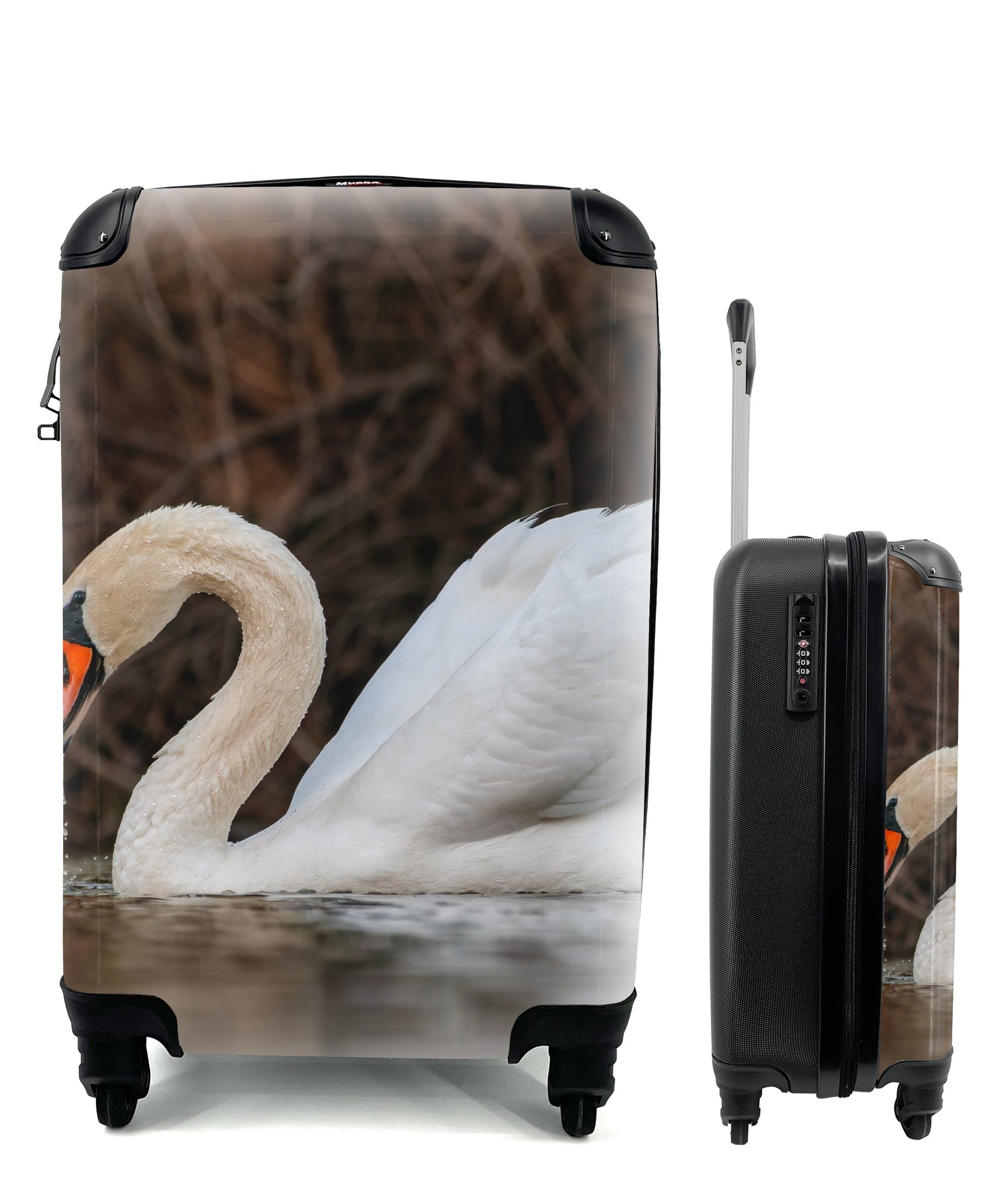 Handgepäck Rollen, Schwan rollen, MuchoWow Tiere Reisetasche - - Ferien, 4 Wasser Handgepäckkoffer für Vogel, Reisekoffer Trolley, mit -