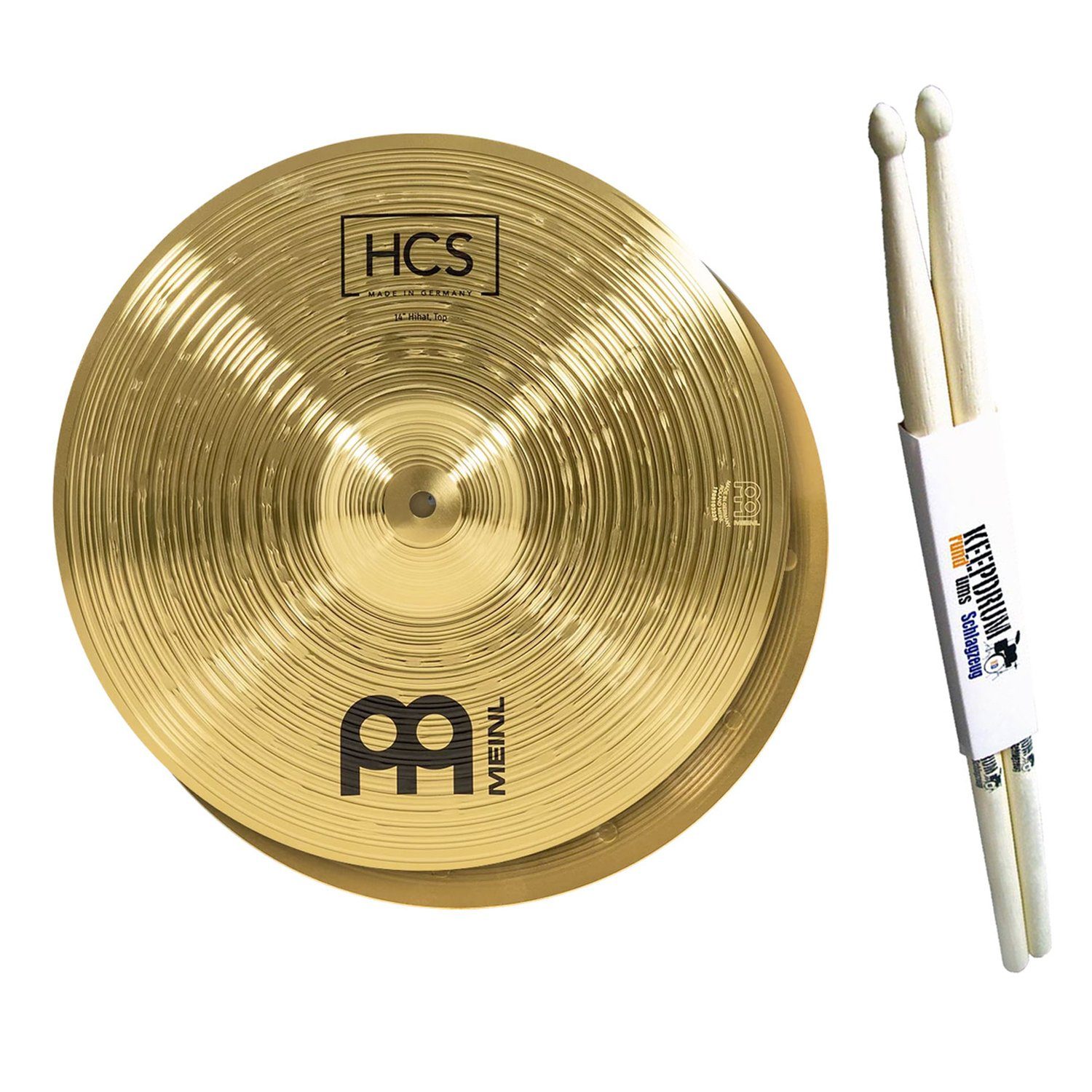 Becken Meinl HCS14H HCS 14 Hi Hat Becken mit Schlagzeugstöcken