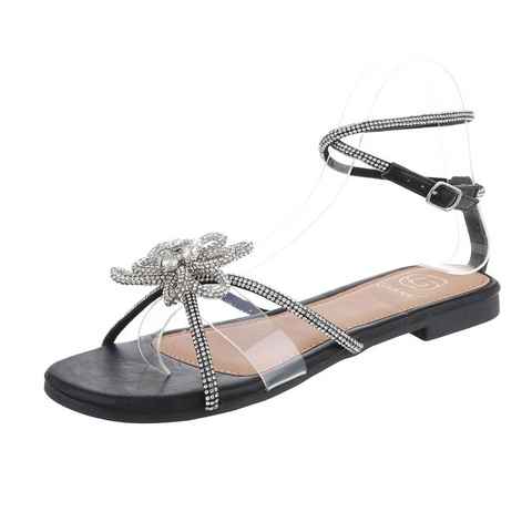 Ital-Design Damen Abendschuhe Party & Clubwear Sandalette Blockabsatz Riemchensandalen in Schwarz