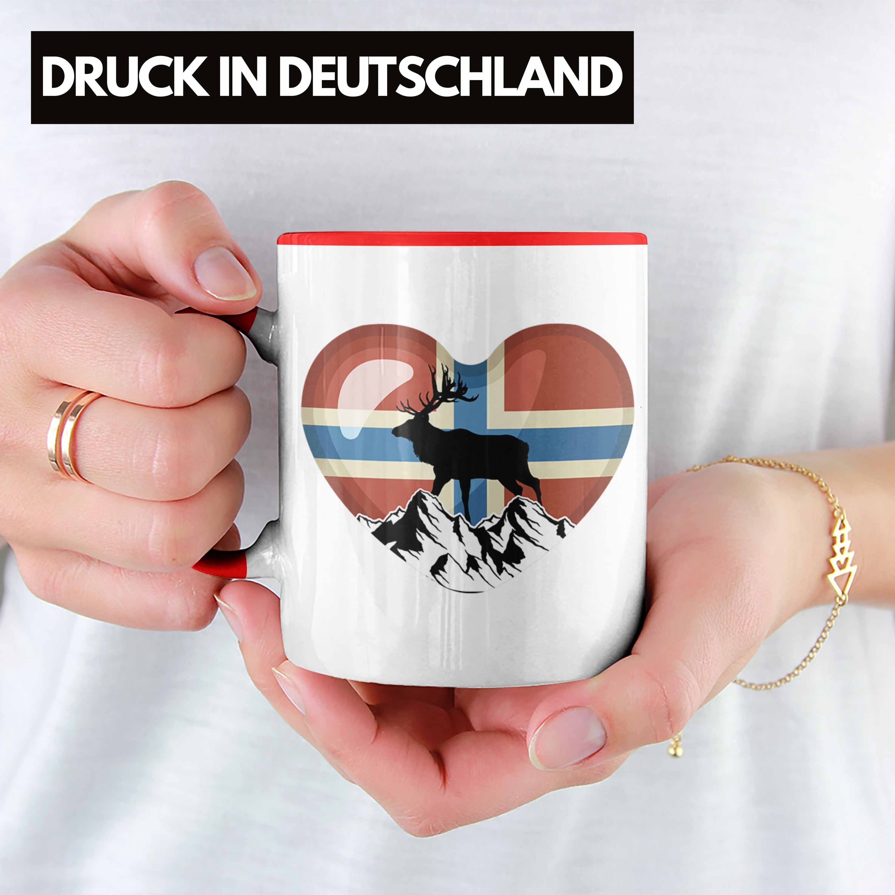 Geschenke Elch Trendation Flagge Tasse Norway Norwegen Herz Rot Tasse - Trendation Grafik Nordkap