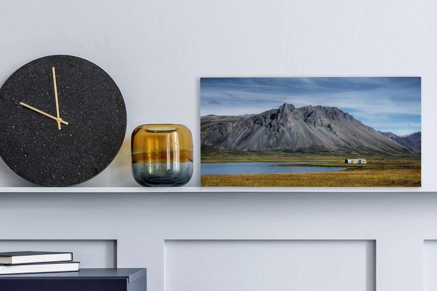 OneMillionCanvasses® Leinwandbild Bewölkter in, den cm Wanddeko, 30x20 Himmel über Bergen im Wandbild Leinwandbilder, Aufhängefertig, St), (1 Snæfellsjökull-Nationalpark