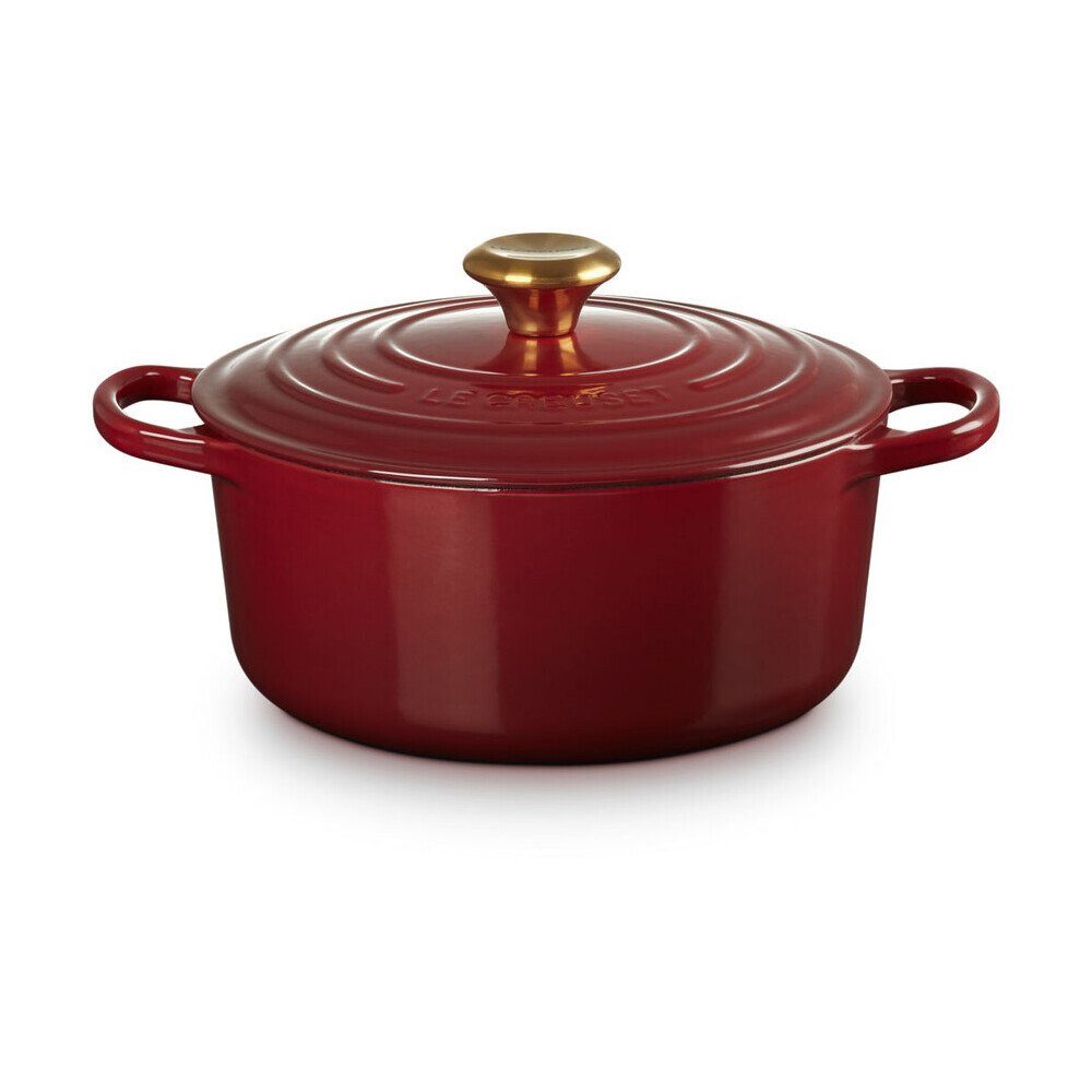 LE CREUSET Bräter Bräter mit Deckel 24 cm Signature Garnet, Gusseisen (1-tlg), 4,2l, Gusseisen, emailliert, rot, Handreinigung, backofengeeignet