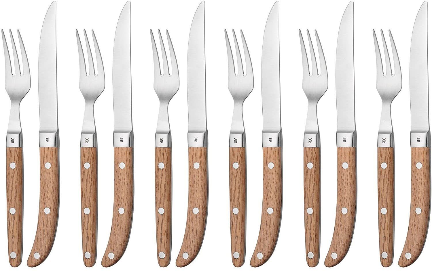 WMF Steakbesteck Ranch (12-tlg), 6 Personen, Edelstahl 18/10, Massivholz, mattiert, Eichenholz geölt