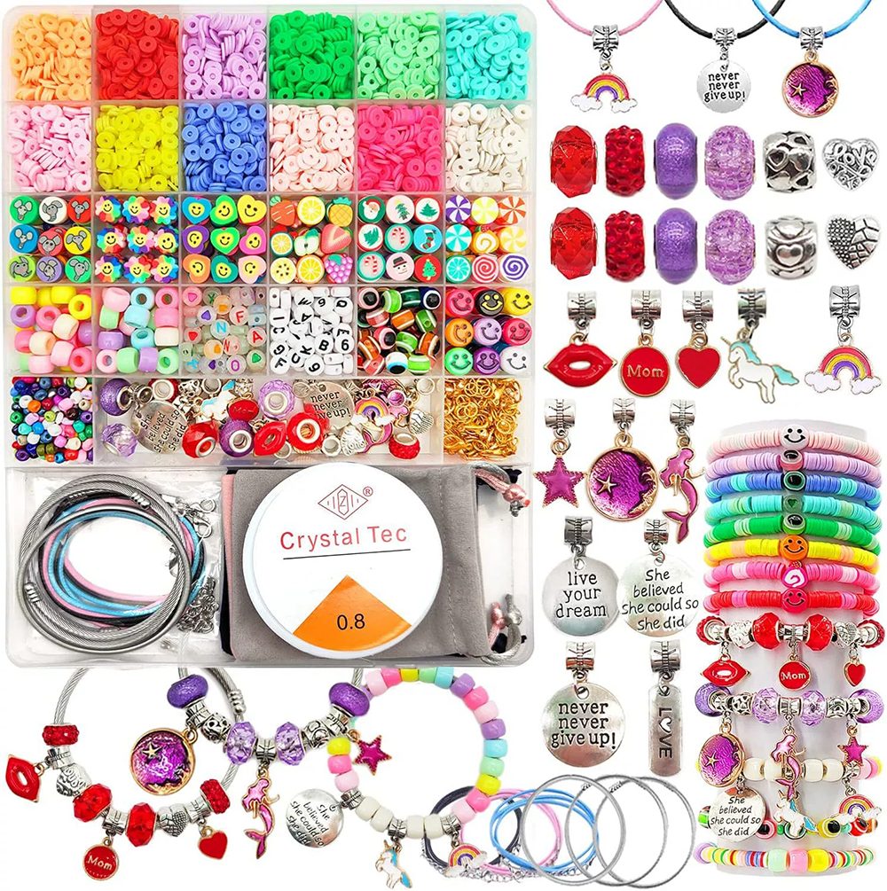 Zaewry Kreativset Perlen zum Auffädeln für Kinder und Erwachsene, Ostergeschenk, für DIY Armband Schmuckherstellung Kit mit Werkzeug mit Anhängern