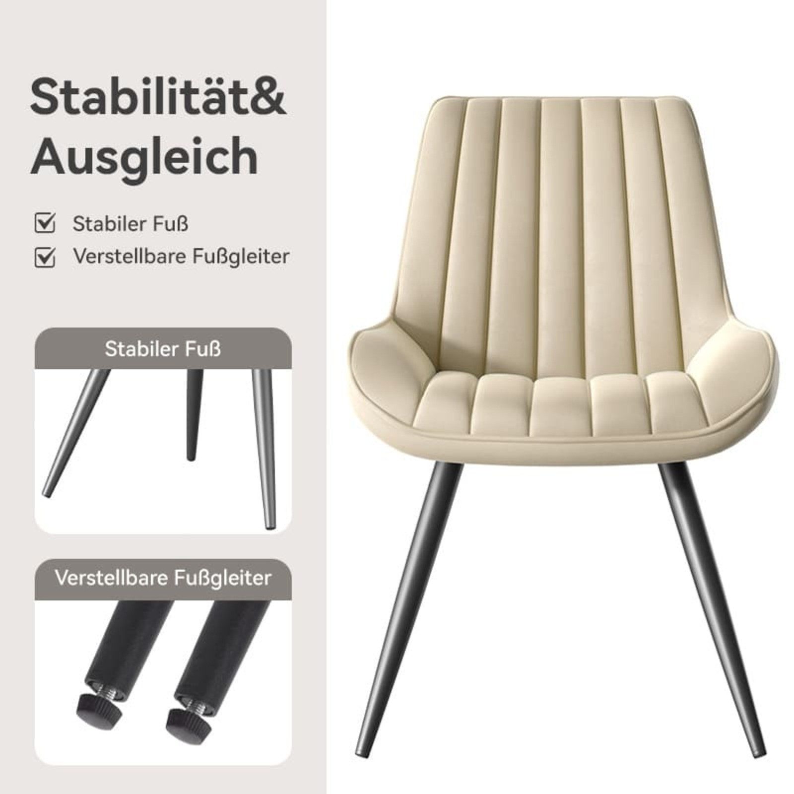 HawthyHome Esszimmerstuhl bequeme Polsterstühle Küchenstuhl (4 St), mit Rückenlehne Metallbeine, 4er Set – Bild 5 von 5