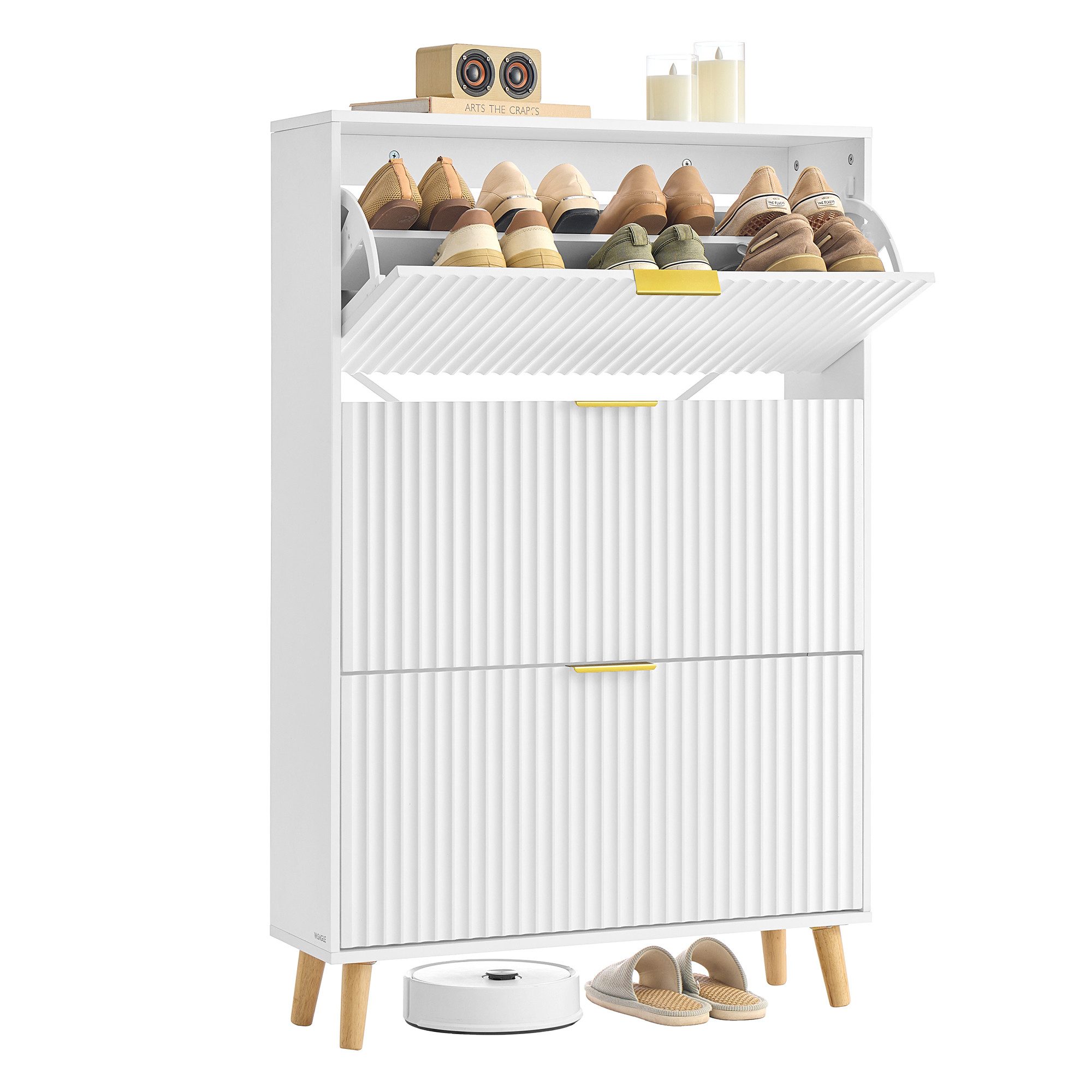 VASAGLE Schuhschrank Schmaler Schuhkipper, Schuhschrank mit 3 Klappen 24 x 80 x 123 cm (T x B x H), für Eingangsbereich, Flur