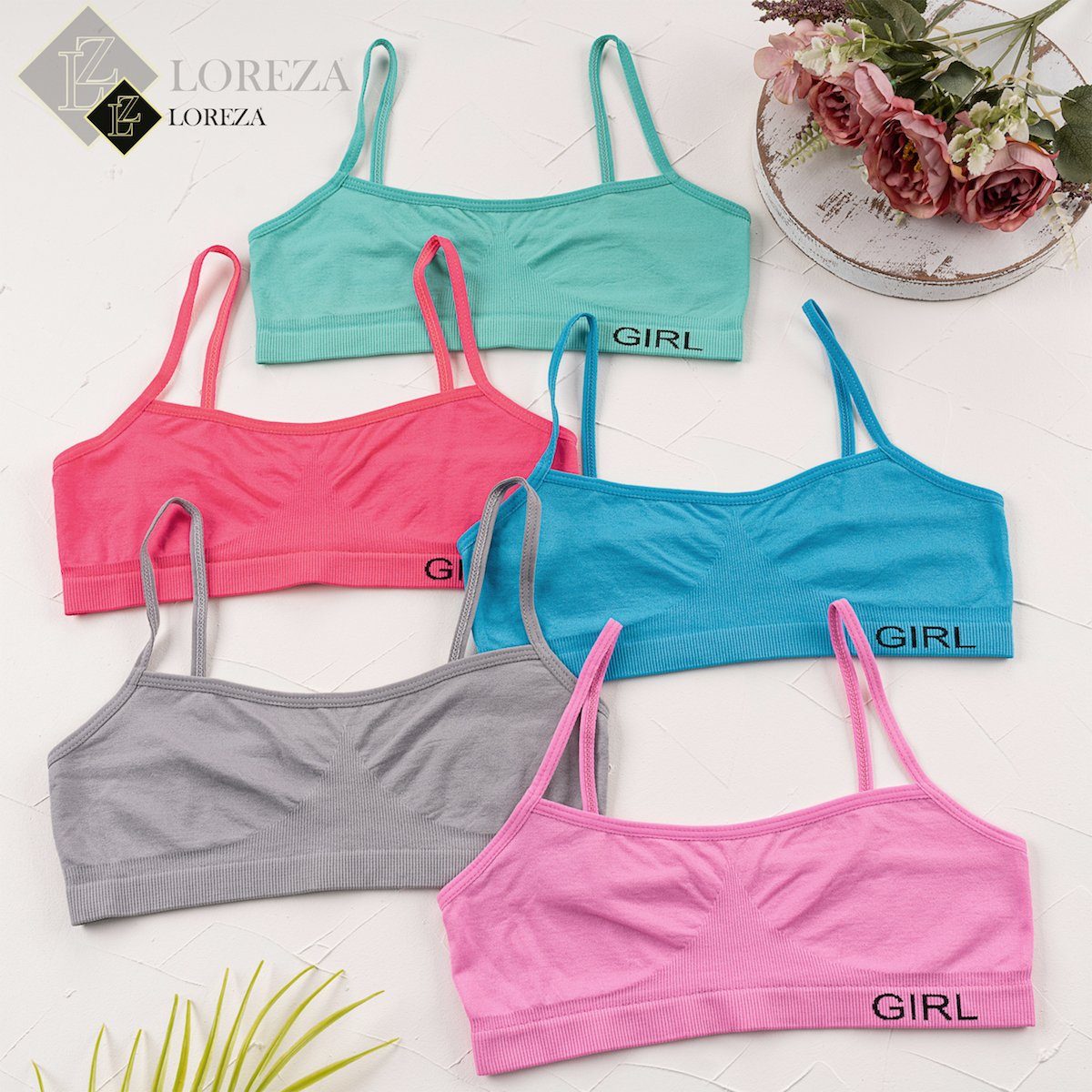 LOREZA Bustier 5er Set Mädchen Bustier - Nahtlos Mikrofaser - Bunt (Set, 5-tlg., 5er-Pack)
