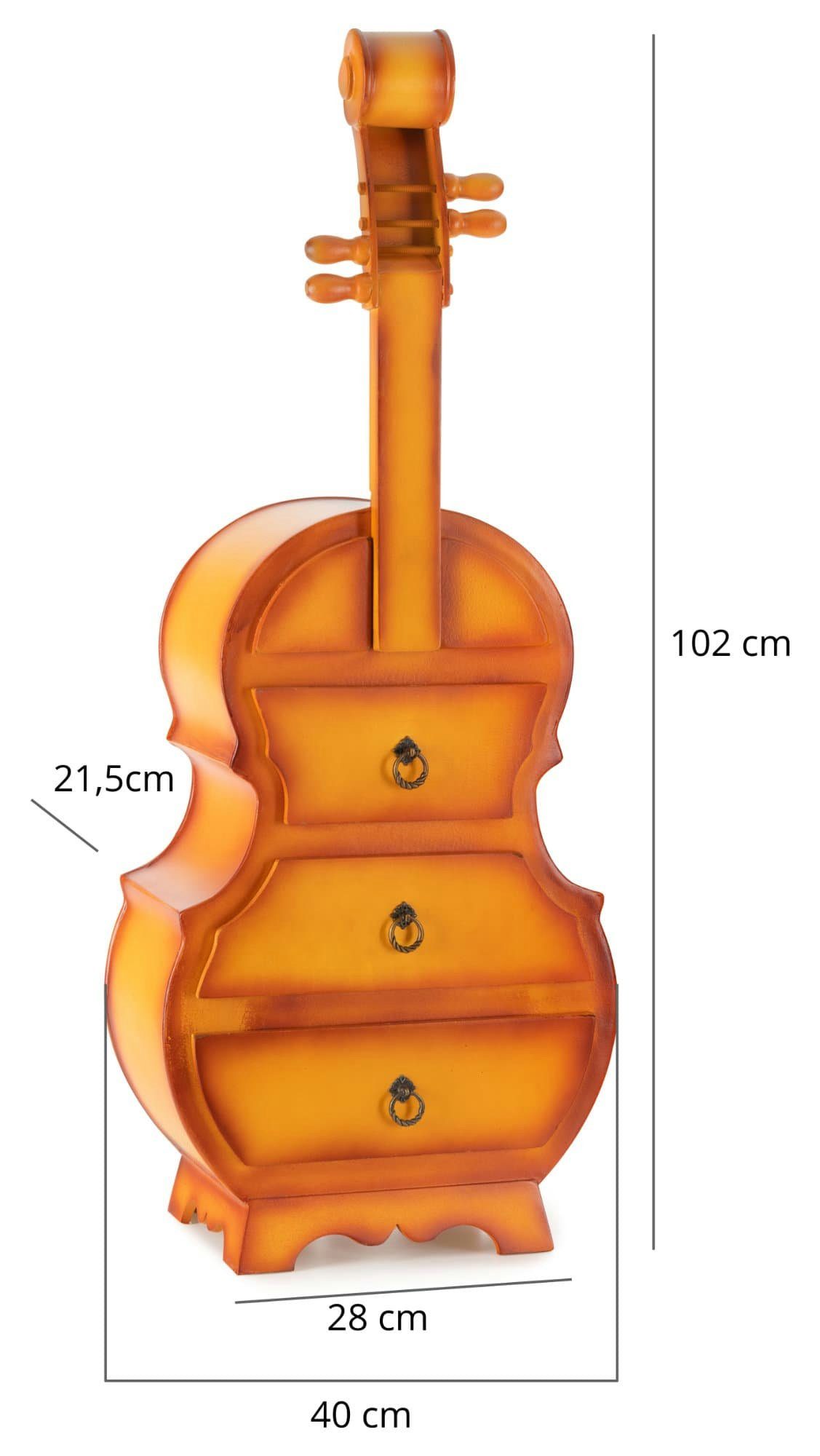 mit im Sunburst Nachtkommode), 3 Schrankkommode Stradivino Stagecaptain Schubladenkommode (Rustikale Kommode Design Schubkästen SK-1013 Cello