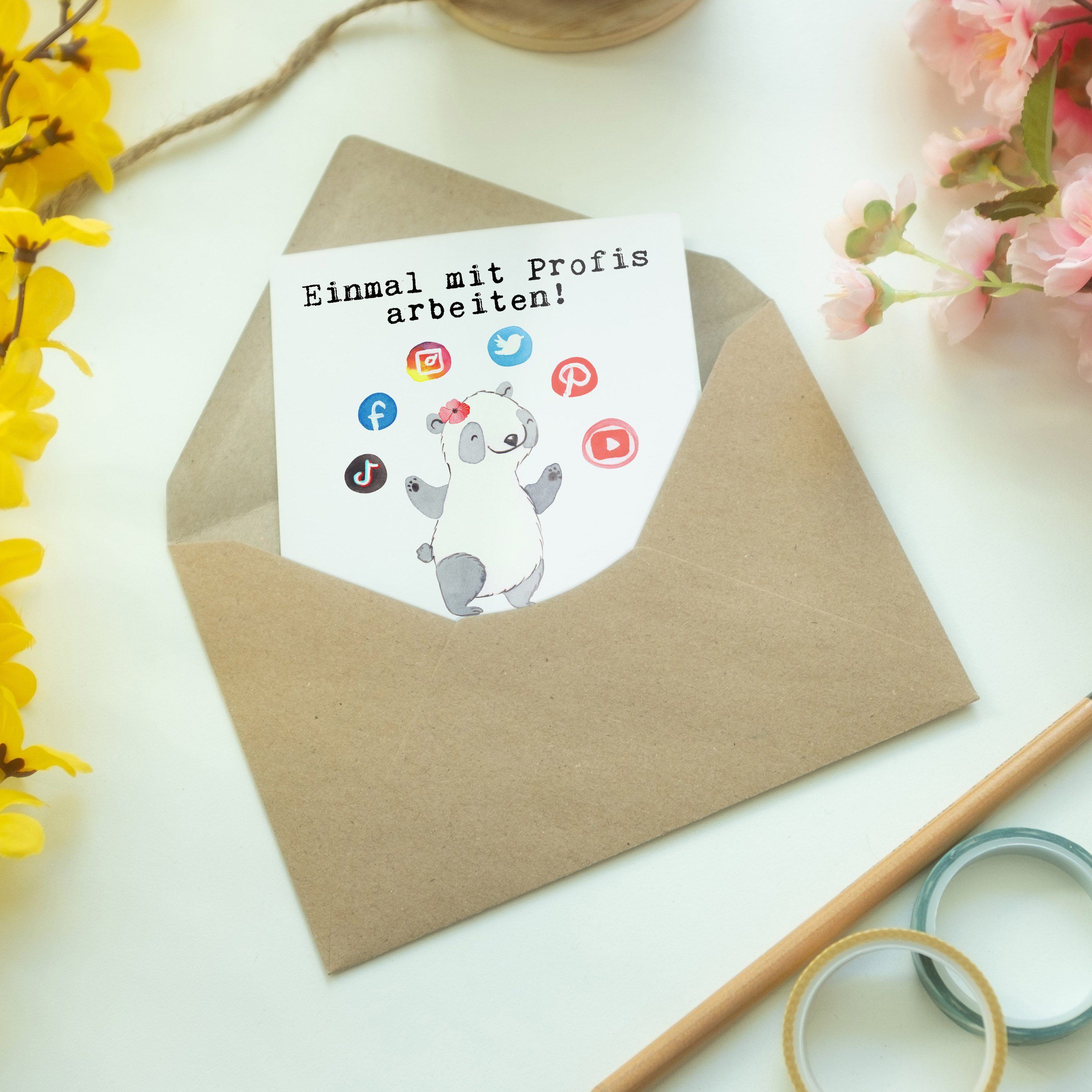 Grußkarte Panda Mrs. aus Managerin Karte, Weiß Leidenschaft & Mr. Geschenk, - Social Hoc - Media