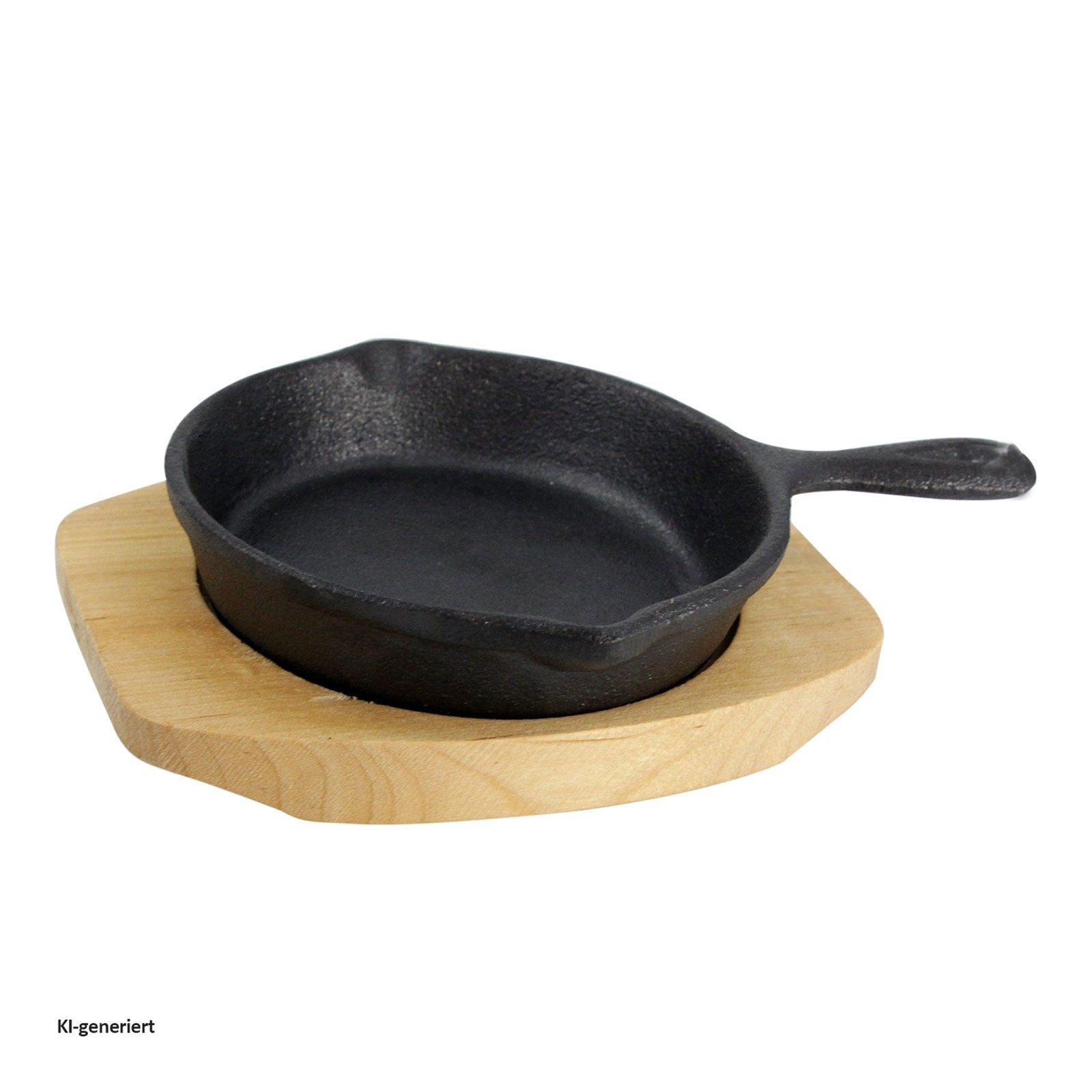 Neuetischkultur Bratpfanne Gusseisenpfanne mit Holzbrett, Eisen, Holz (1-tlg., 1 Gusseisenpfanne), Bratpfanne Servierbrett