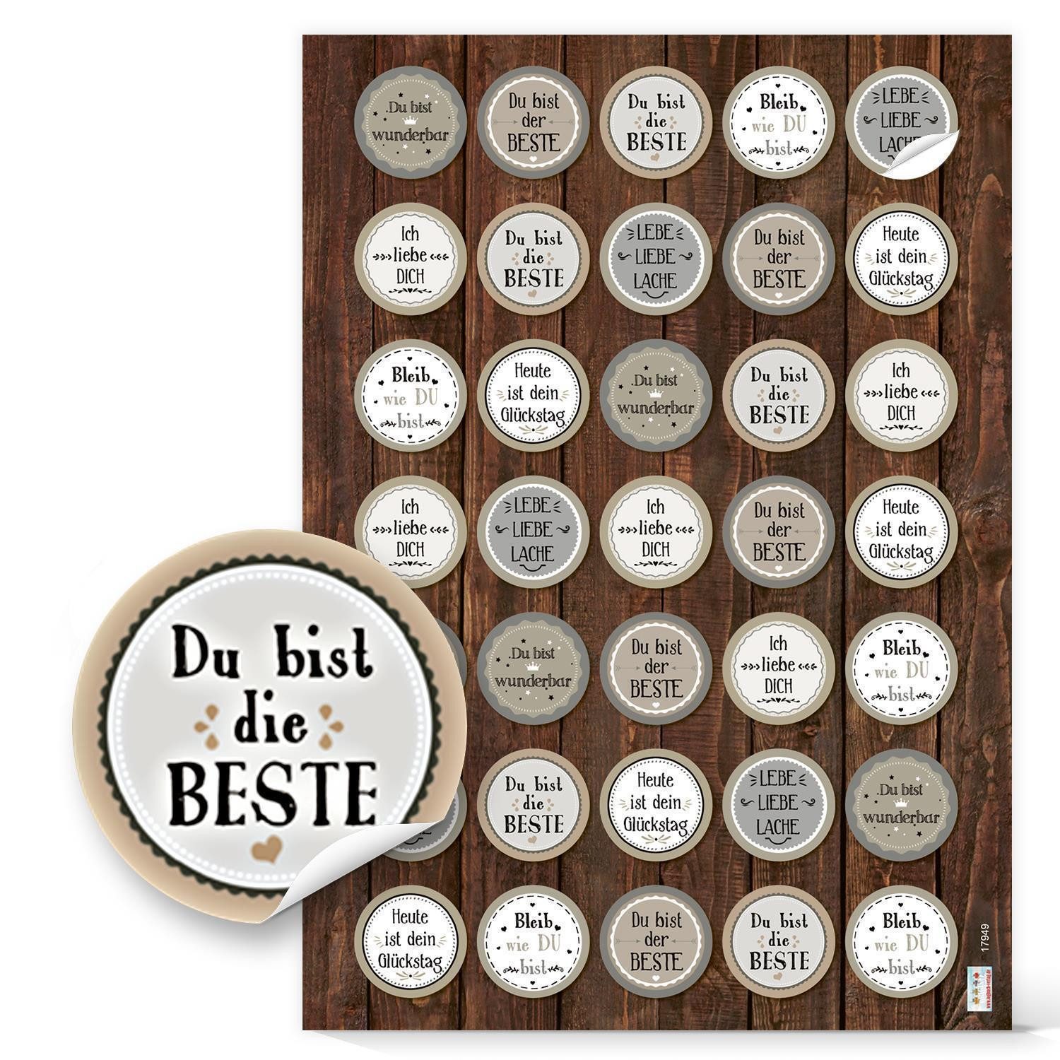 Logbuch-Verlag Dekofigur 5 x 35 Aufkleber rund 3,2 cm mit Sprüchen Herzen G günstig online kaufen