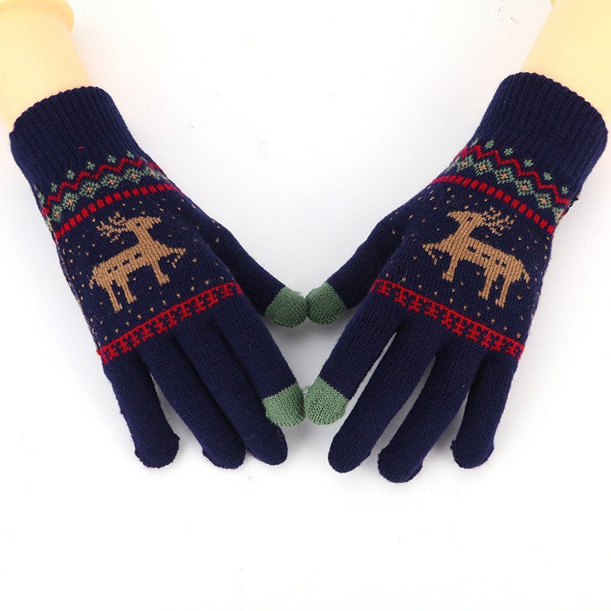 CTGtree Reithandschuhe Handschuhe Winter Blau -Einzelschicht) Damen Thermohandschuhe Strickhandschuhe (kleine Hirsch