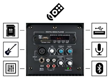 Pronomic E-210 MA - Aktive PA-Boxen Stereo Set Lautsprecher (Bluetooth, 240 W, USB/SD/MP3-Player - mit 10" Woofer inkl. Lautsprecherstative)