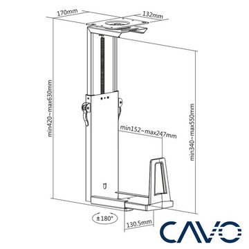 CAVO Desktop PC-Halterung CH-GAME-360, drehbar um 360°, verstellbar Halterung, (für Computer bis 247 x 550 mm und 15 Kg Gewicht, schwarz)