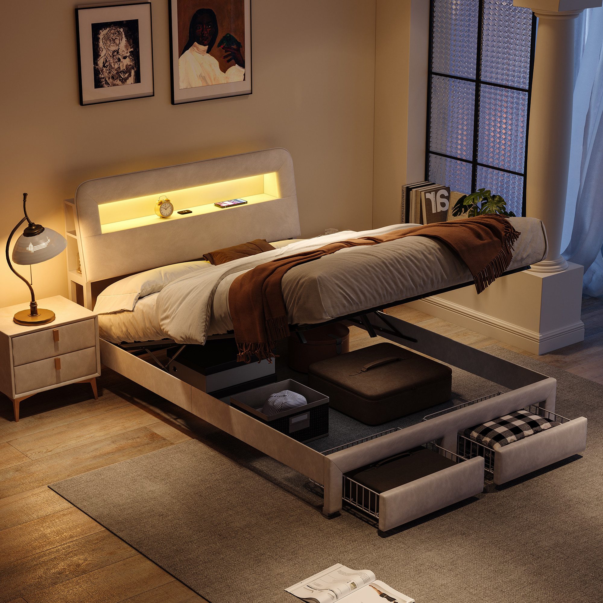 Gdood Polsterbett Stauraumbett Doppelbett LED (1 günstig online kaufen