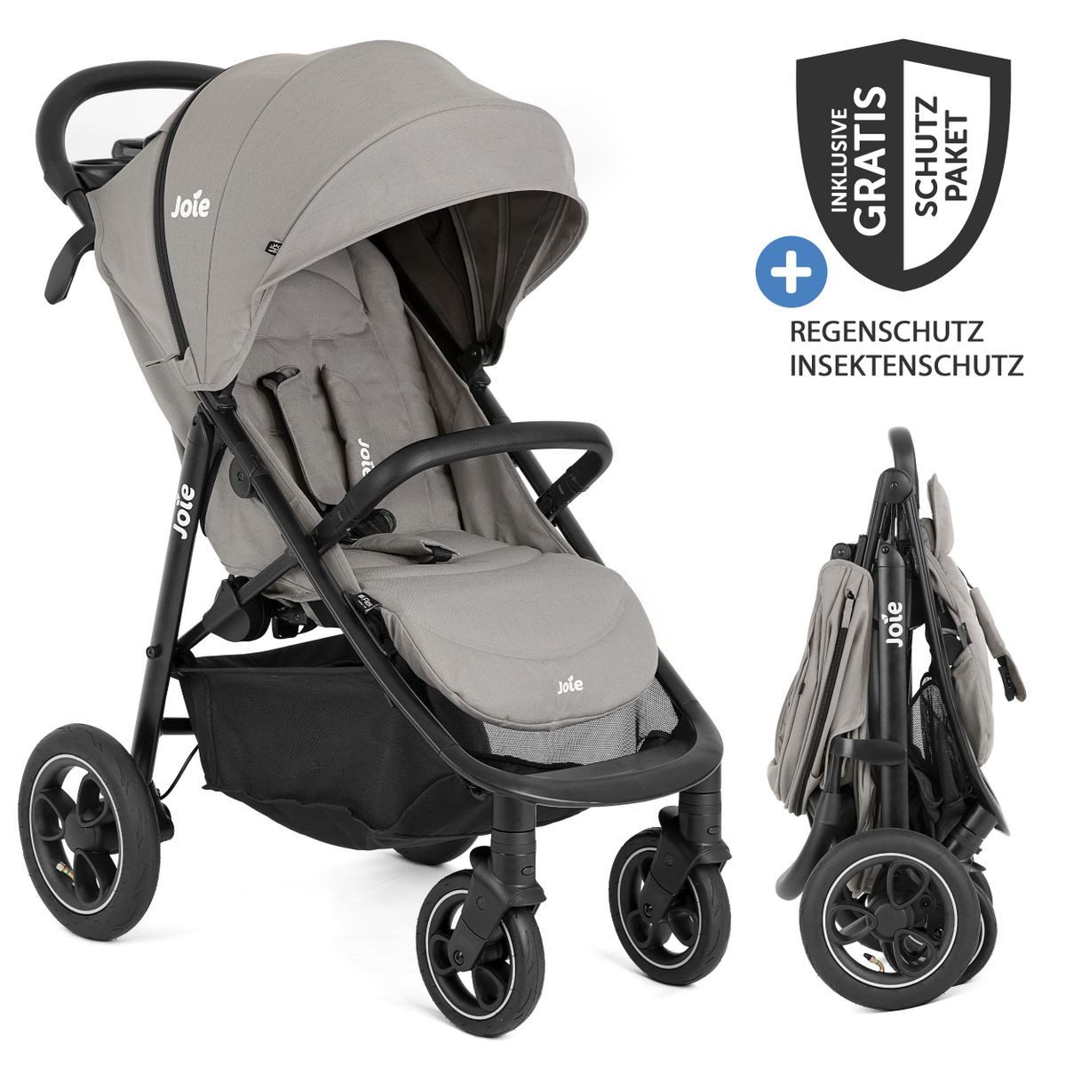 Joie Kinder-Buggy Litetrax Pro Air - Pebble, Sportwagen mit Liegefunktion, Luftreifen & Regenschutz bis 22 kg