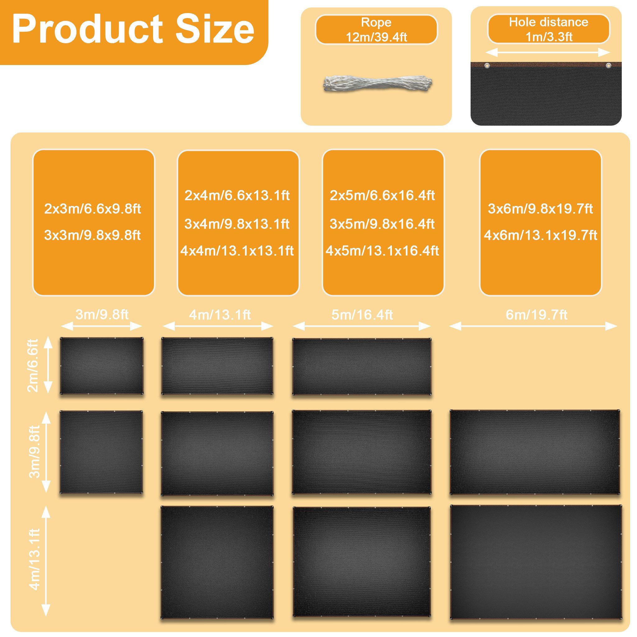 FIVMEN Sonnensegel Schattennetz mit ÖSen Sonnenschutz Windschutz Schattiernetz mit Rope, UV-Schutz 90-95% Shading Rate aus HDPE für Balkon Terrasse Garten