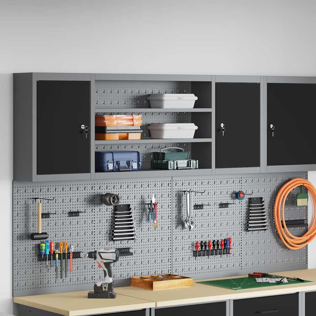 vidaXL Werkzeugbox Werkzeugschrank mit Regal Schwarz und Grau 150 x 20 x 55 cm (1 St)