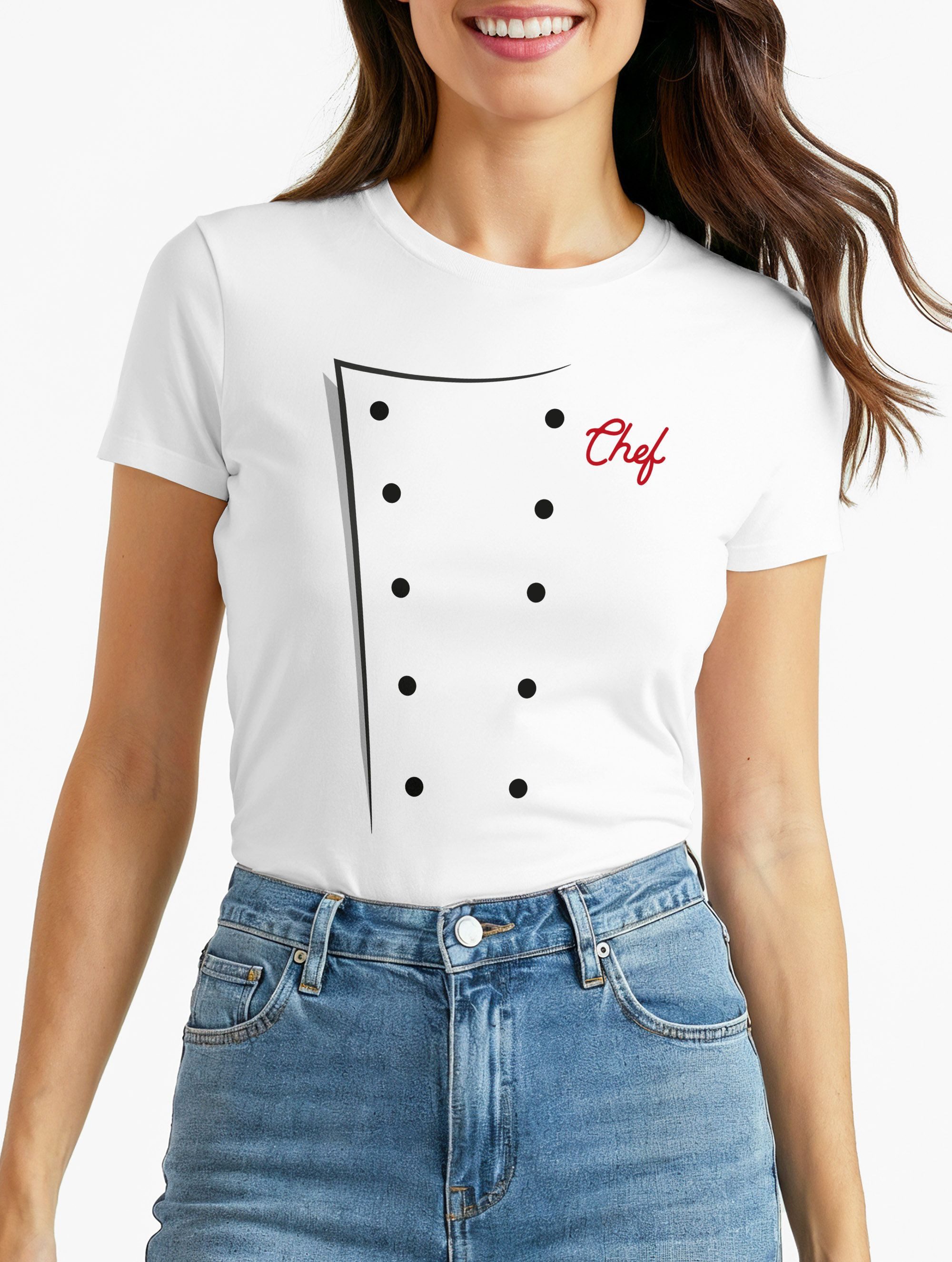 MoonWorks Print-Shirt Damen T-Shirt Koch Köchin Kochjacke Chefkoch Kostüm Fasching Karneval mit Print
