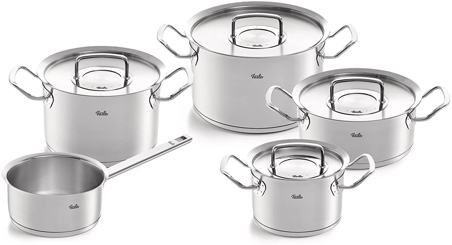 Fissler Topf-Set ORIGINAL-PROFI COLLECTION® Edelstahl-Topfset, Edelstahl 18/10 (7-tlg., je 1 Kochtopf 16/20/24 cm, Kasserolle 16 cm, Bratentopf 20 cm), mit breitem Schüttrand, Kaltmetallgriffen. Made in Germany