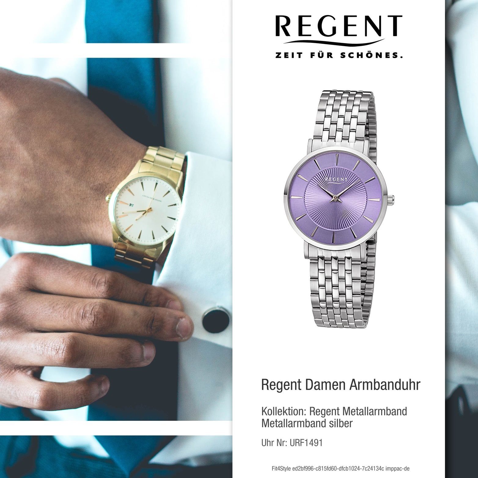 Regent silber, Analog, 32mm) Quarzuhr rundes (ca. Regent Metallarmband Damenuhr extra groß Damen Gehäuse, Armbanduhr