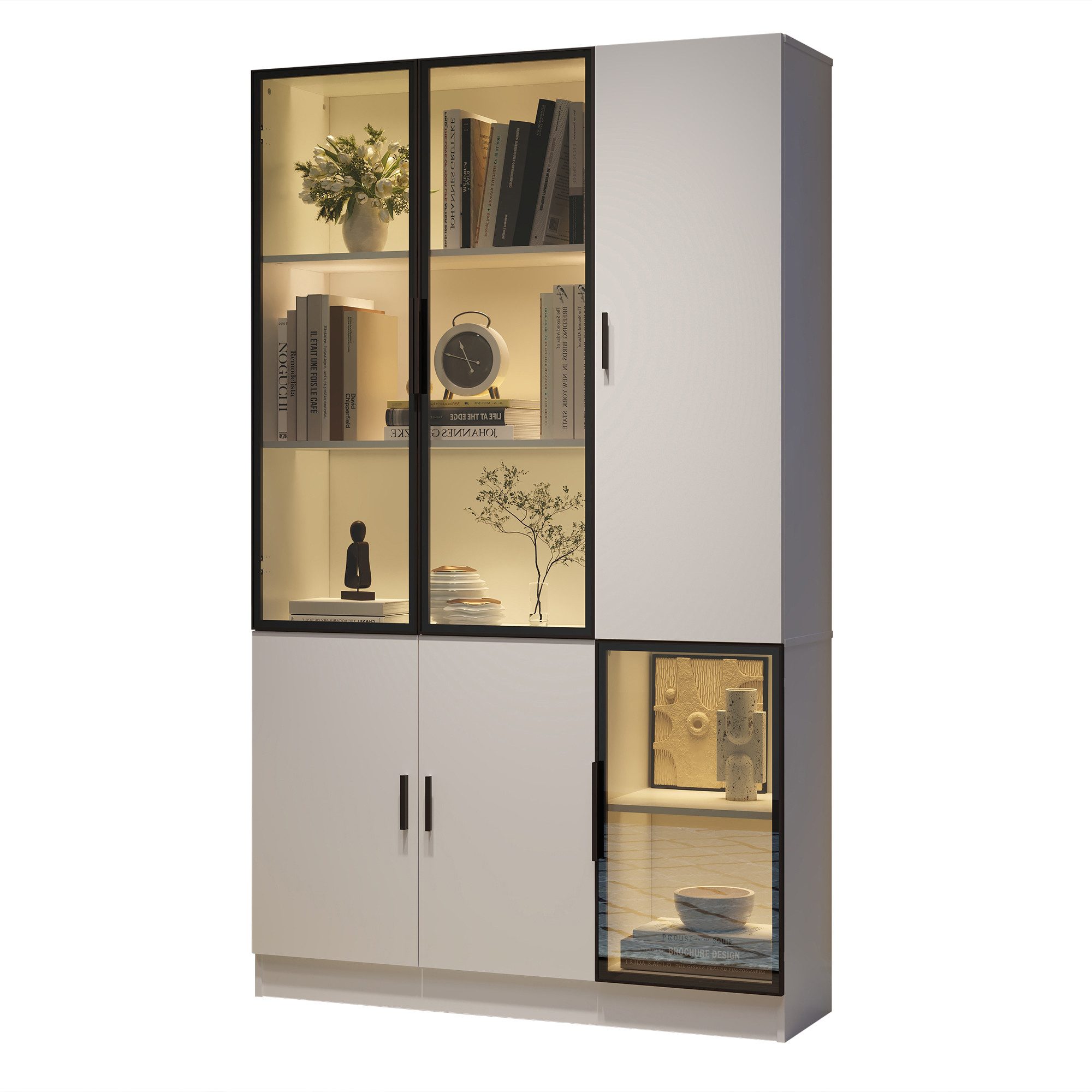 STILVORA Vitrine mit Glastüren,Vitrinenschrank Standvitrine mit LED-Beleuchtung (Hochschrank, Aktenschrank, 1-St., 120*35*200cm, für Sammlung) mit LED Lichtern, Glastür, Aluminiumrahmen