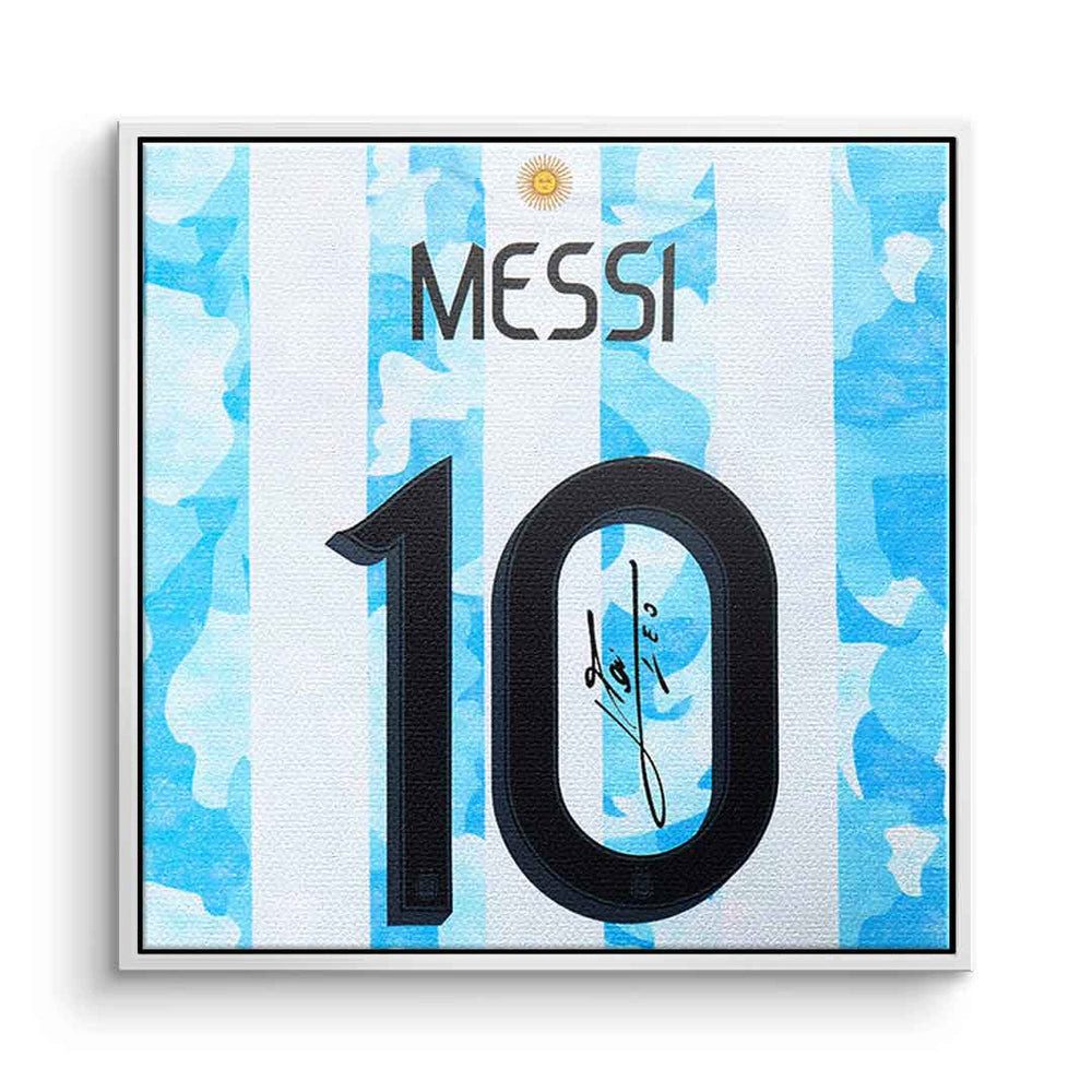 DOTCOMCANVAS® Leinwandbild Messi - Quadrat Edition, Leinwandbild Lionel Messi Fußballspieler 10 Kunstdruck Wandbild