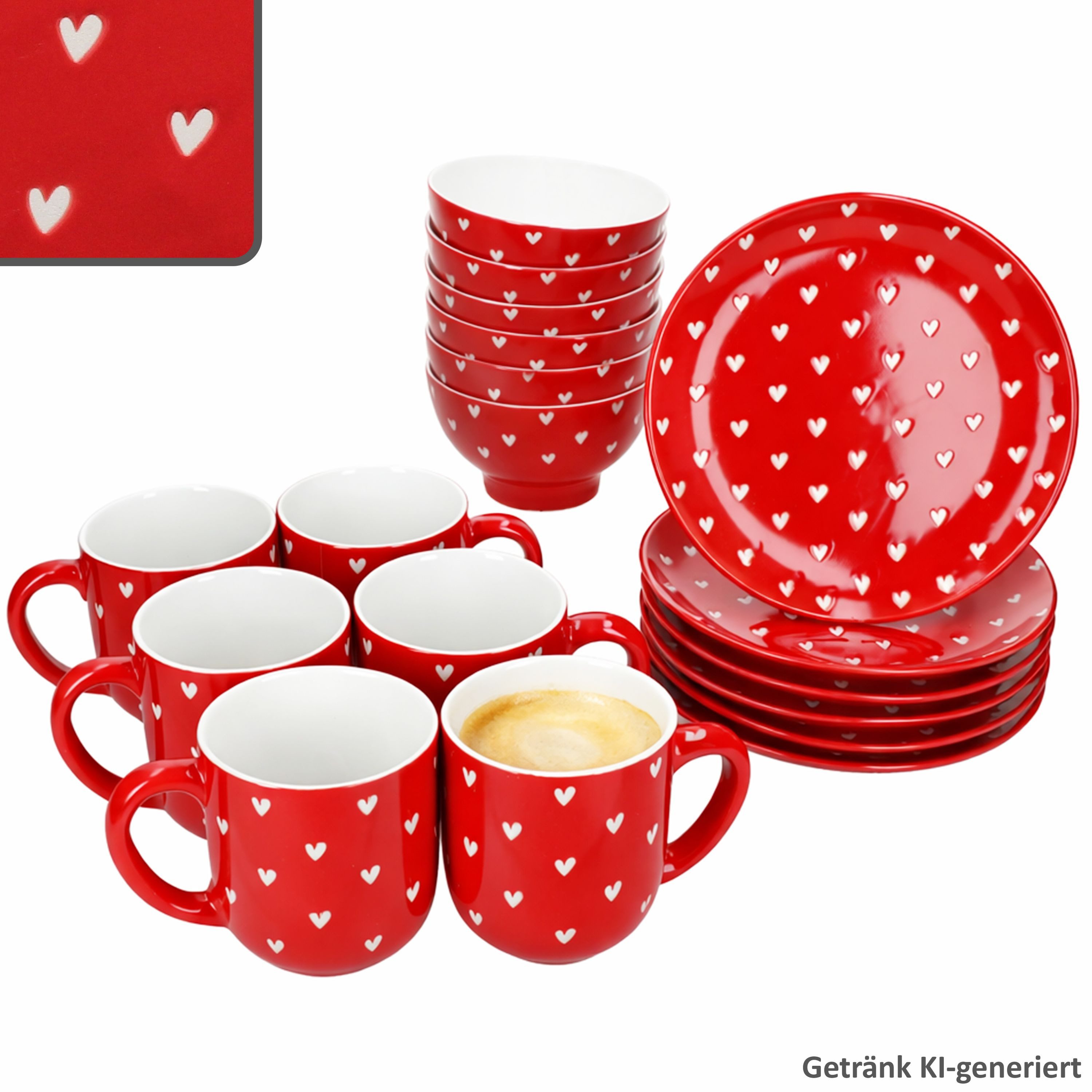 MamboCat Frühstücks-Geschirrset MamboCat Love 18tlg Frühstücksset rot weiß Telle — Empfehlung für Fruchtige