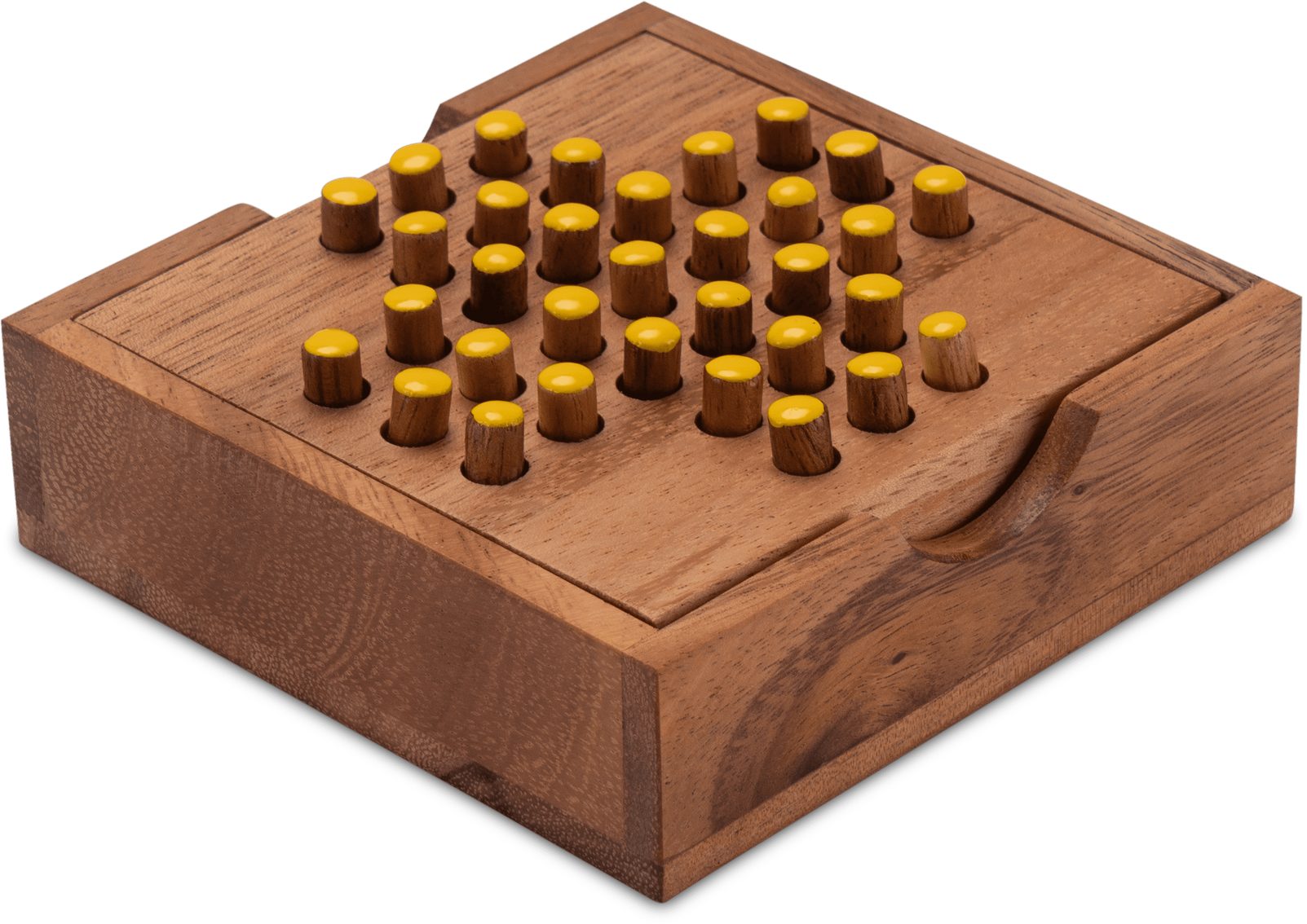 Logoplay Holzspiele Spiel, Solitär Gr. L - gelbe Stecker - Spielfeld 13 x 13 cm - Solitaire - KnobelspielHolzspielzeug