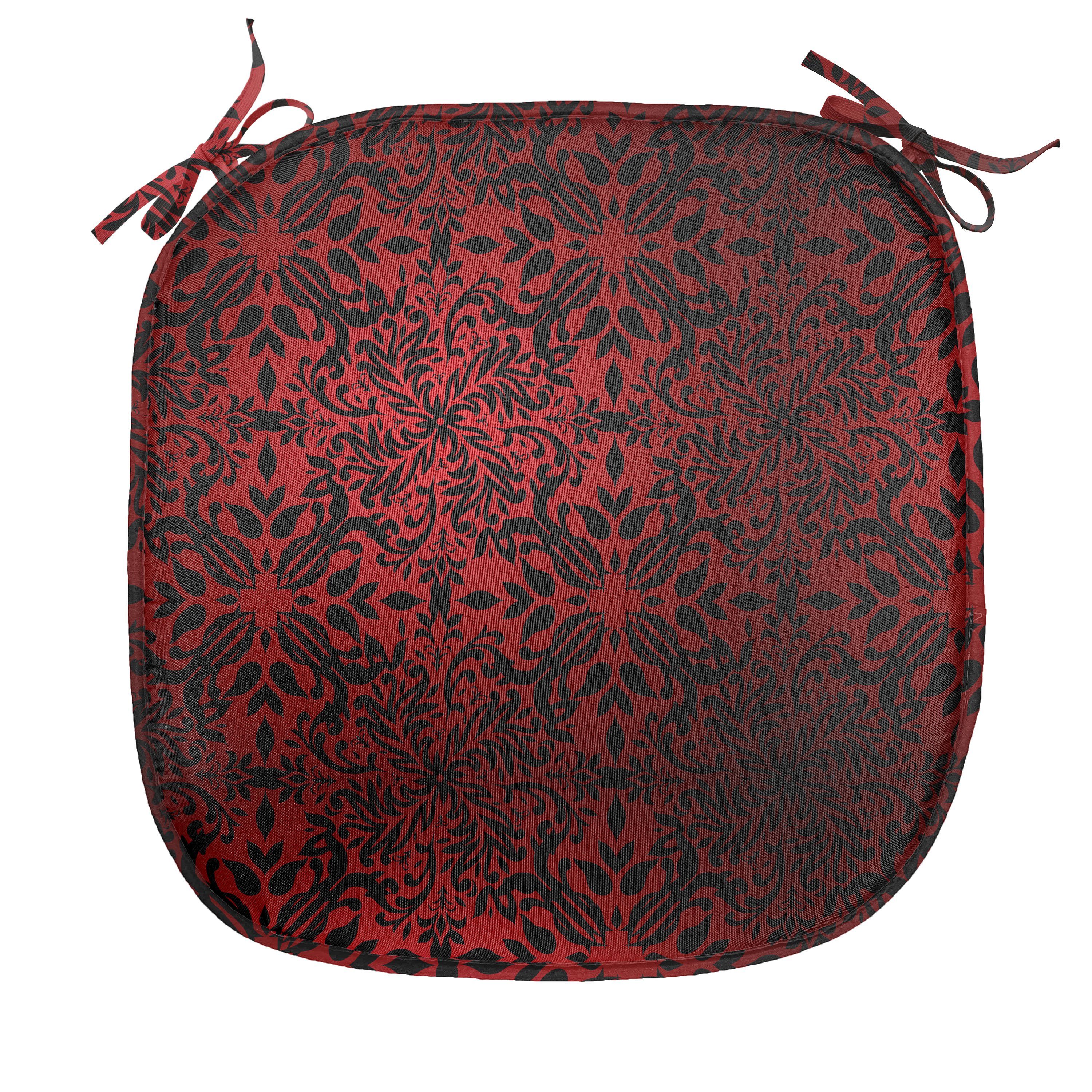 Abakuhaus Stuhlkissen Dekoratives wasserfestes Kissen mit Riemen für Küchensitze, rot schwarz Orient Blumen Blätter